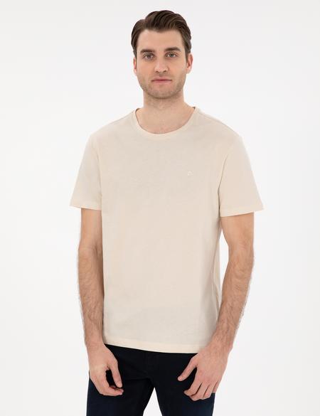 Bej %100 Pamuk Slim Fit Bisiklet Yaka Basic Tişört - 50306980125