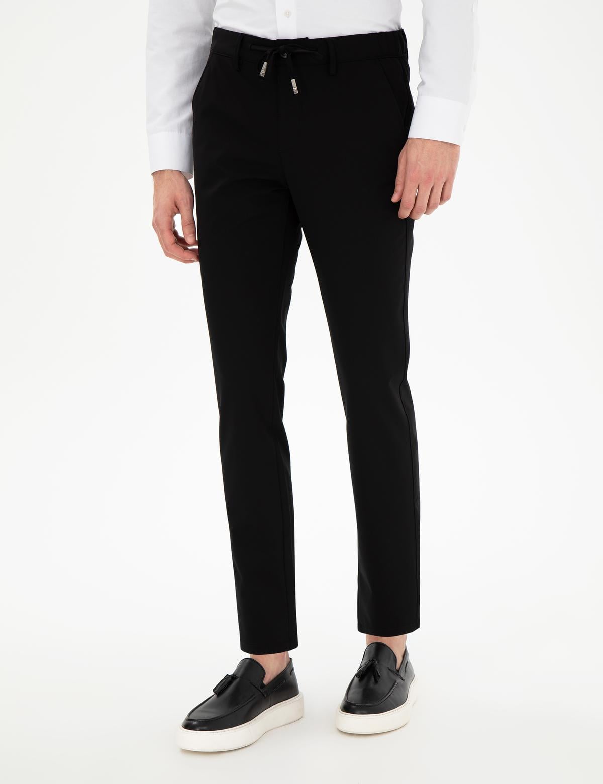 Siyah Slim Fit Esnek Jogger Kanvas Pantolon - 50305839124