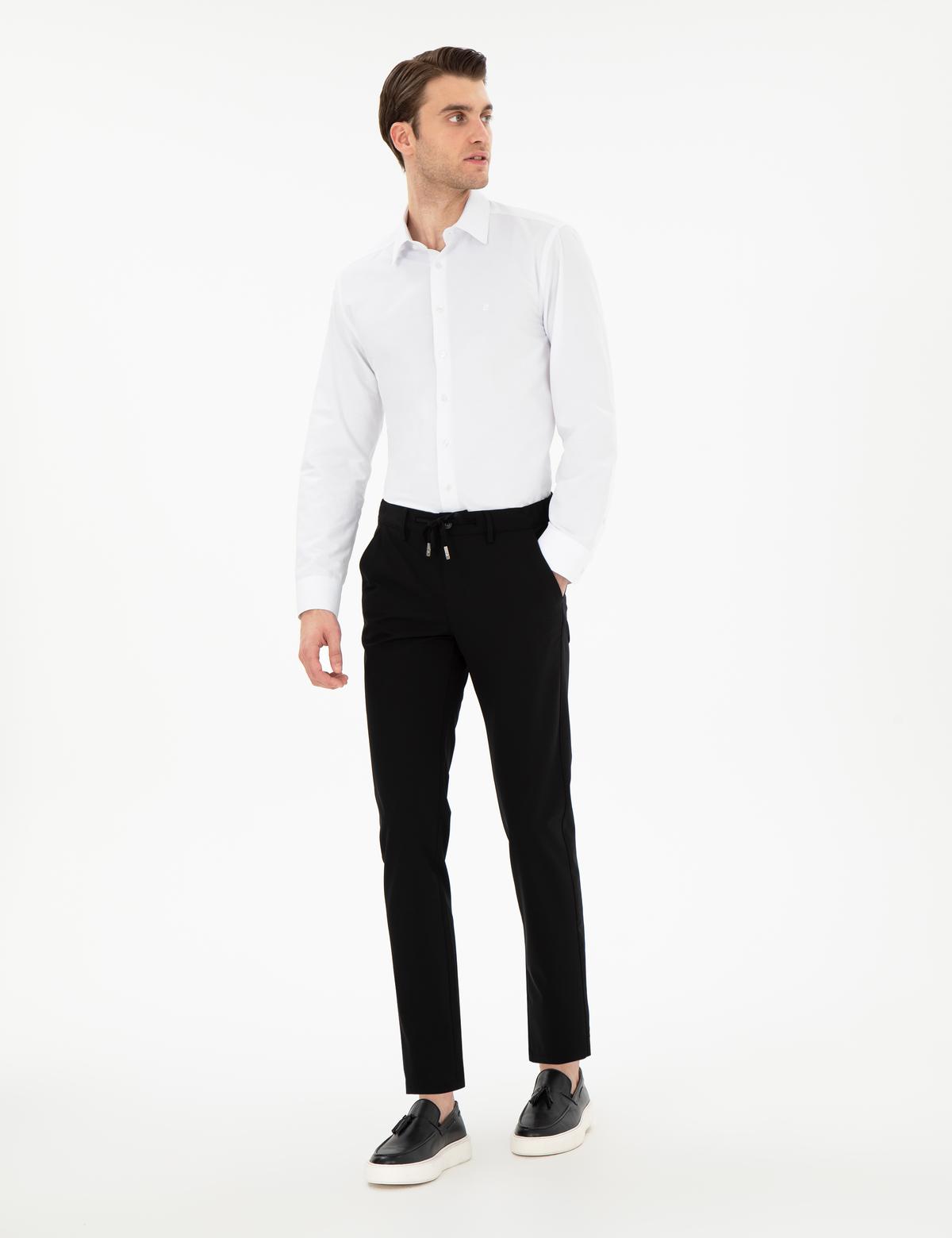 Siyah Slim Fit Esnek Jogger Kanvas Pantolon - 50305839124