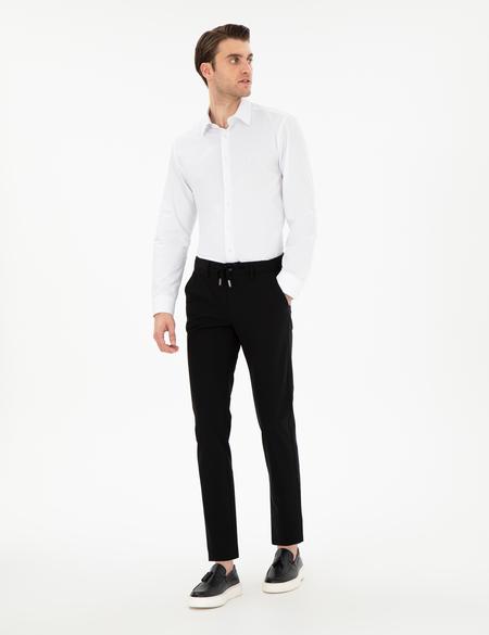 Siyah Slim Fit Esnek Jogger Kanvas Pantolon - 50305839124