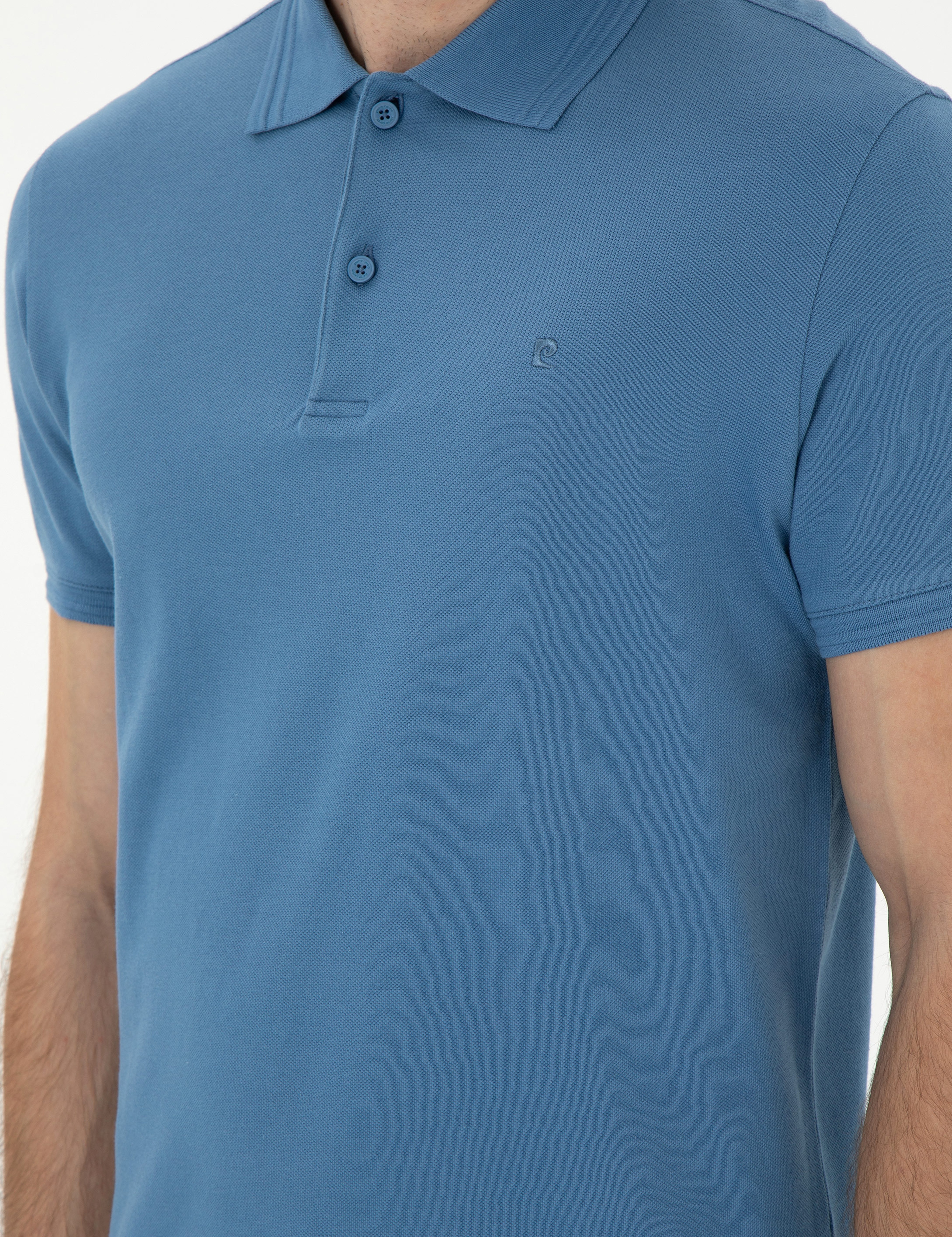 Koyu Mavi Slim Fit %100 Pamuk Polo Yaka Basic Tişört - Image 7