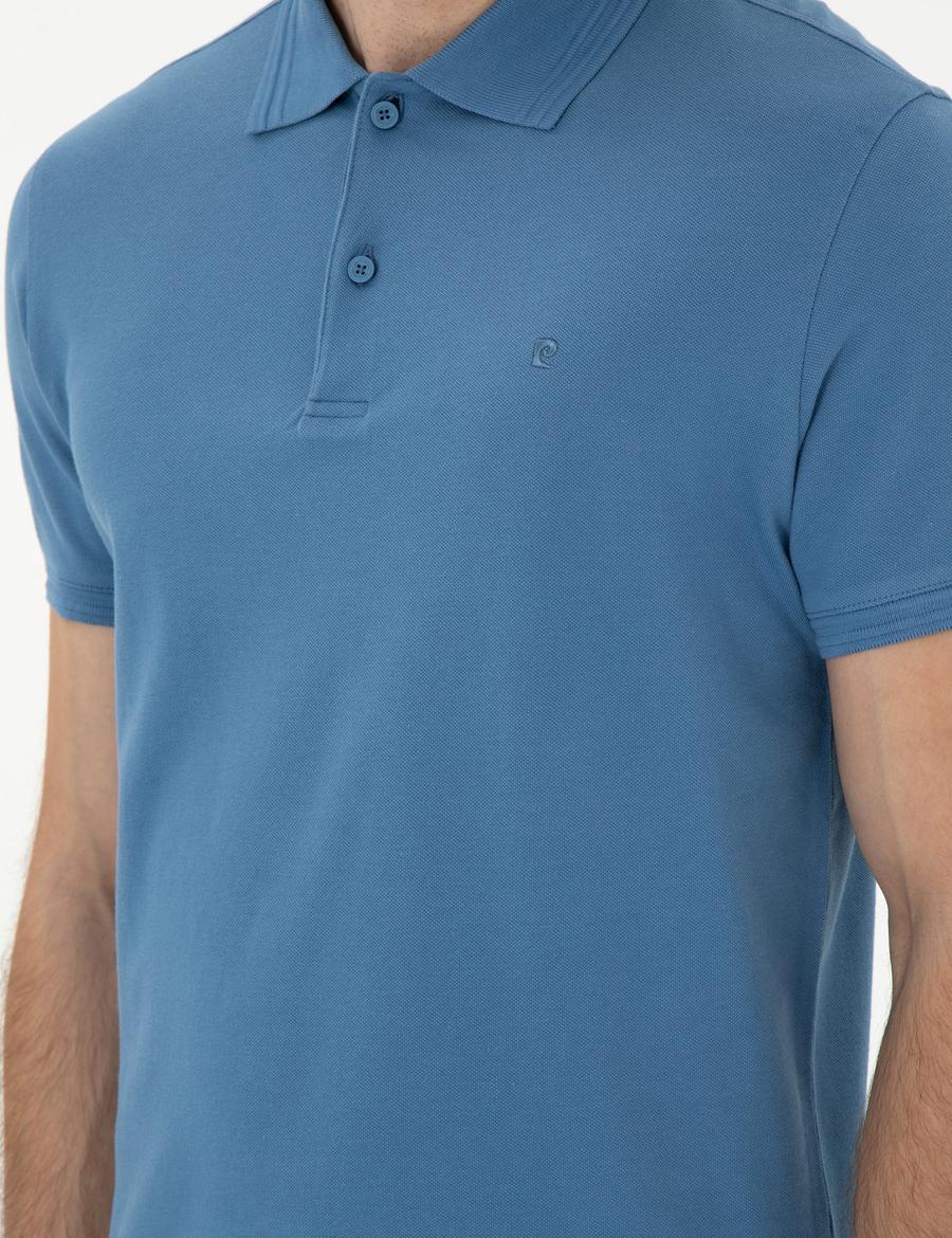Koyu Mavi Slim Fit %100 Pamuk Polo Yaka Basic Tişört