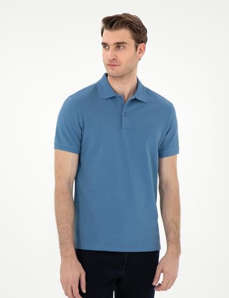 Koyu Mavi Slim Fit %100 Pamuk Polo Yaka Basic Tişört - 50306448033