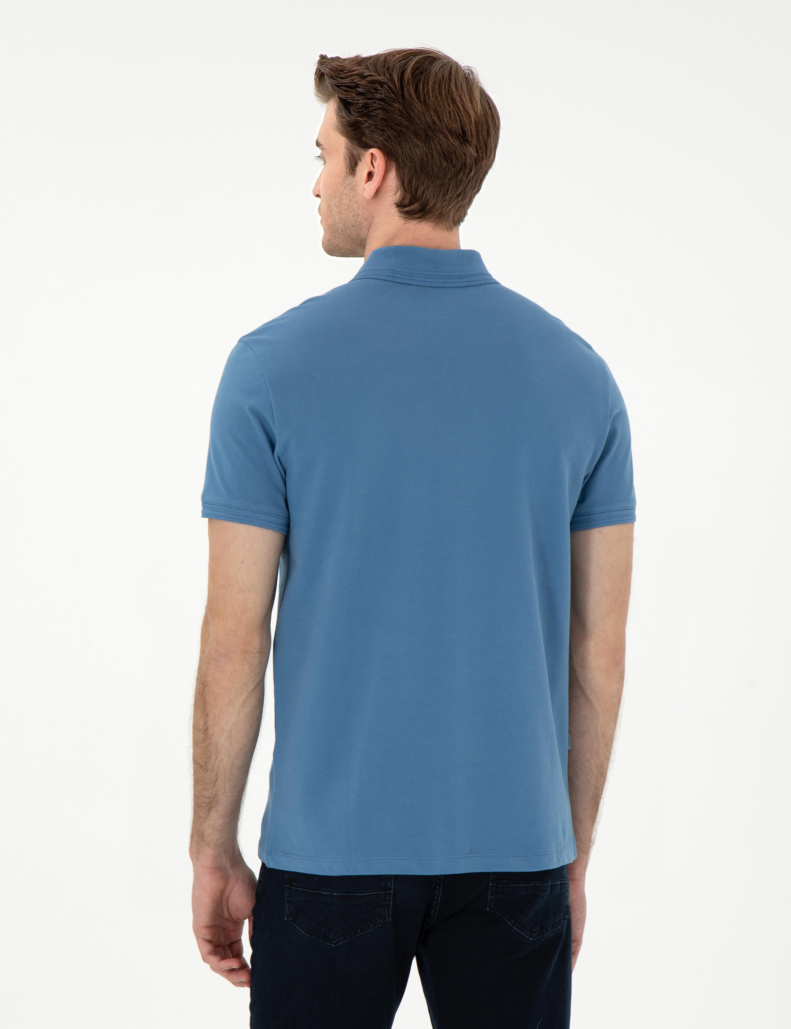 Koyu Mavi Slim Fit %100 Pamuk Polo Yaka Basic Tişört