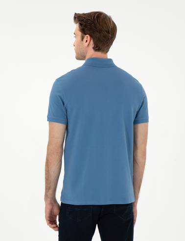 Koyu Mavi Slim Fit %100 Pamuk Polo Yaka Basic Tişört