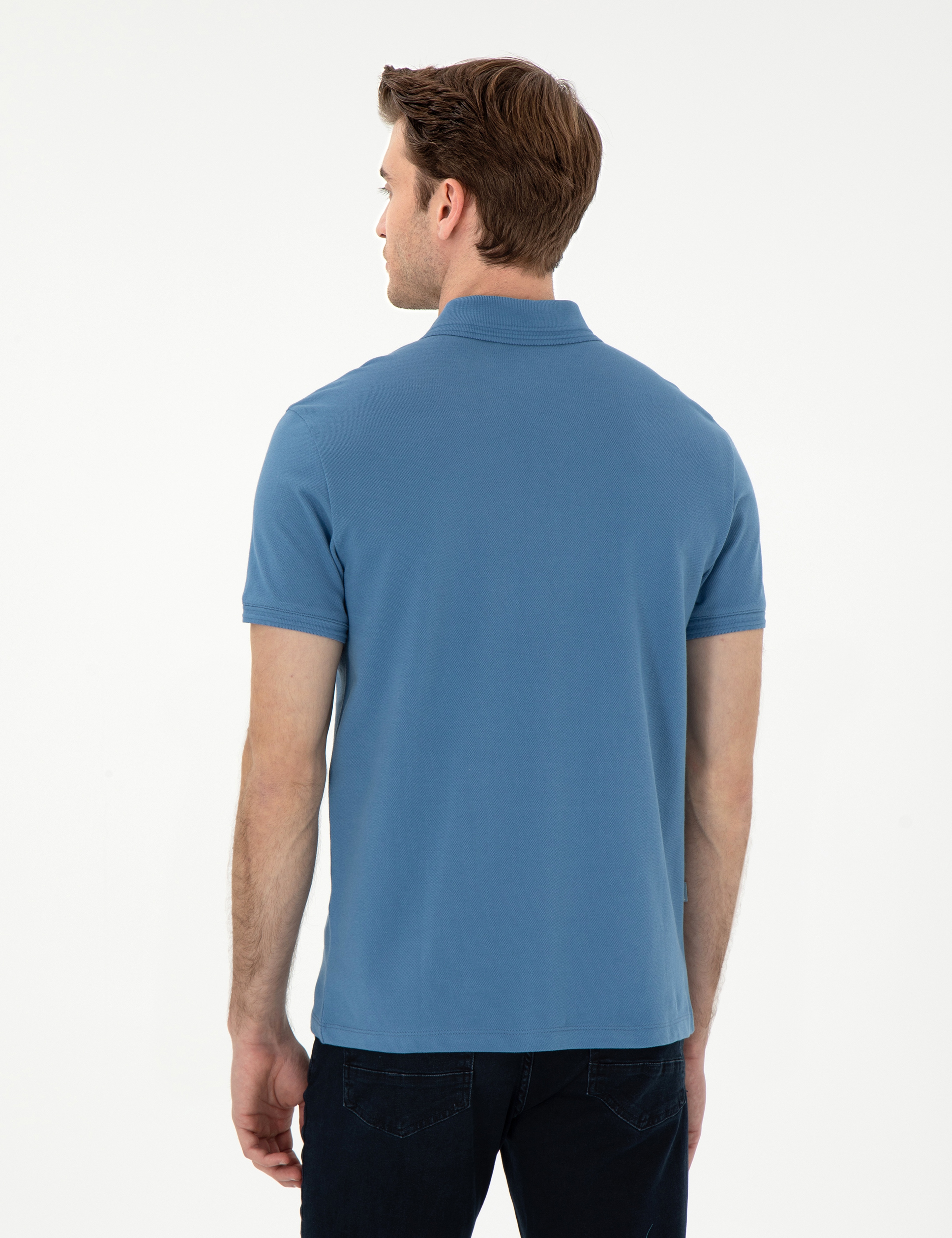 Koyu Mavi Slim Fit %100 Pamuk Polo Yaka Basic Tişört