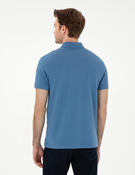 Koyu Mavi Slim Fit %100 Pamuk Polo Yaka Basic Tişört - 50306448033