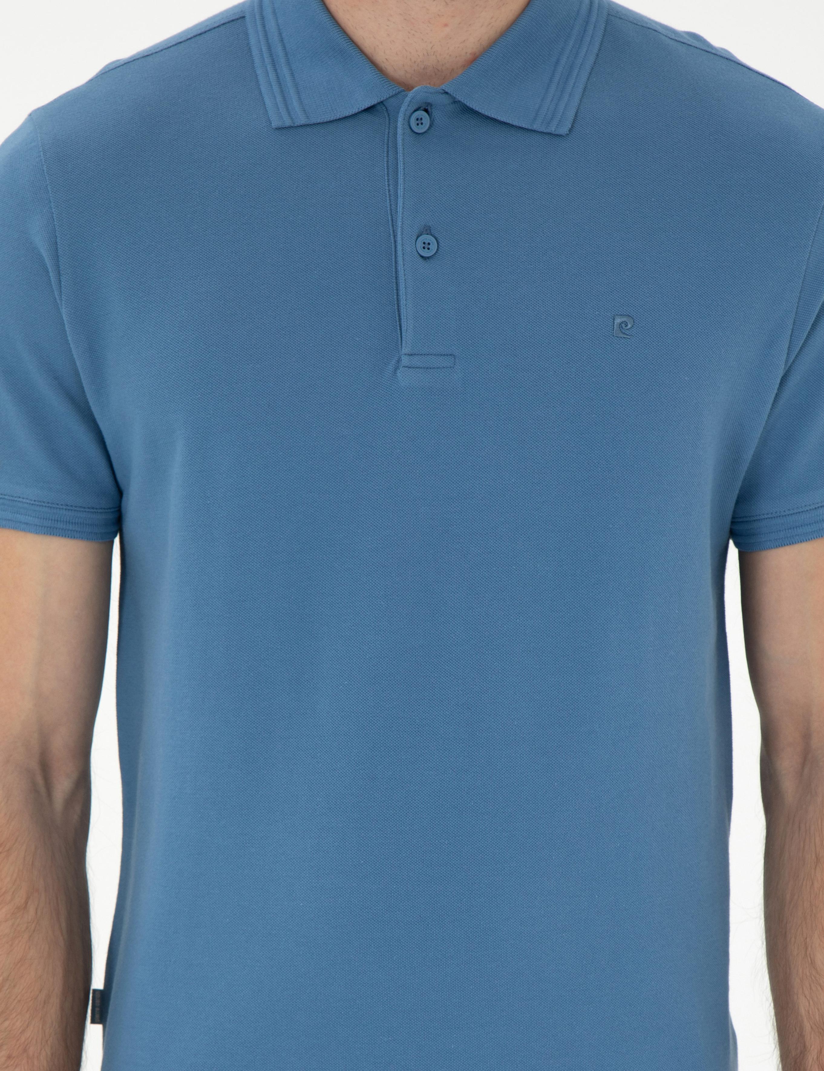 Koyu Mavi Slim Fit %100 Pamuk Polo Yaka Basic Tişört