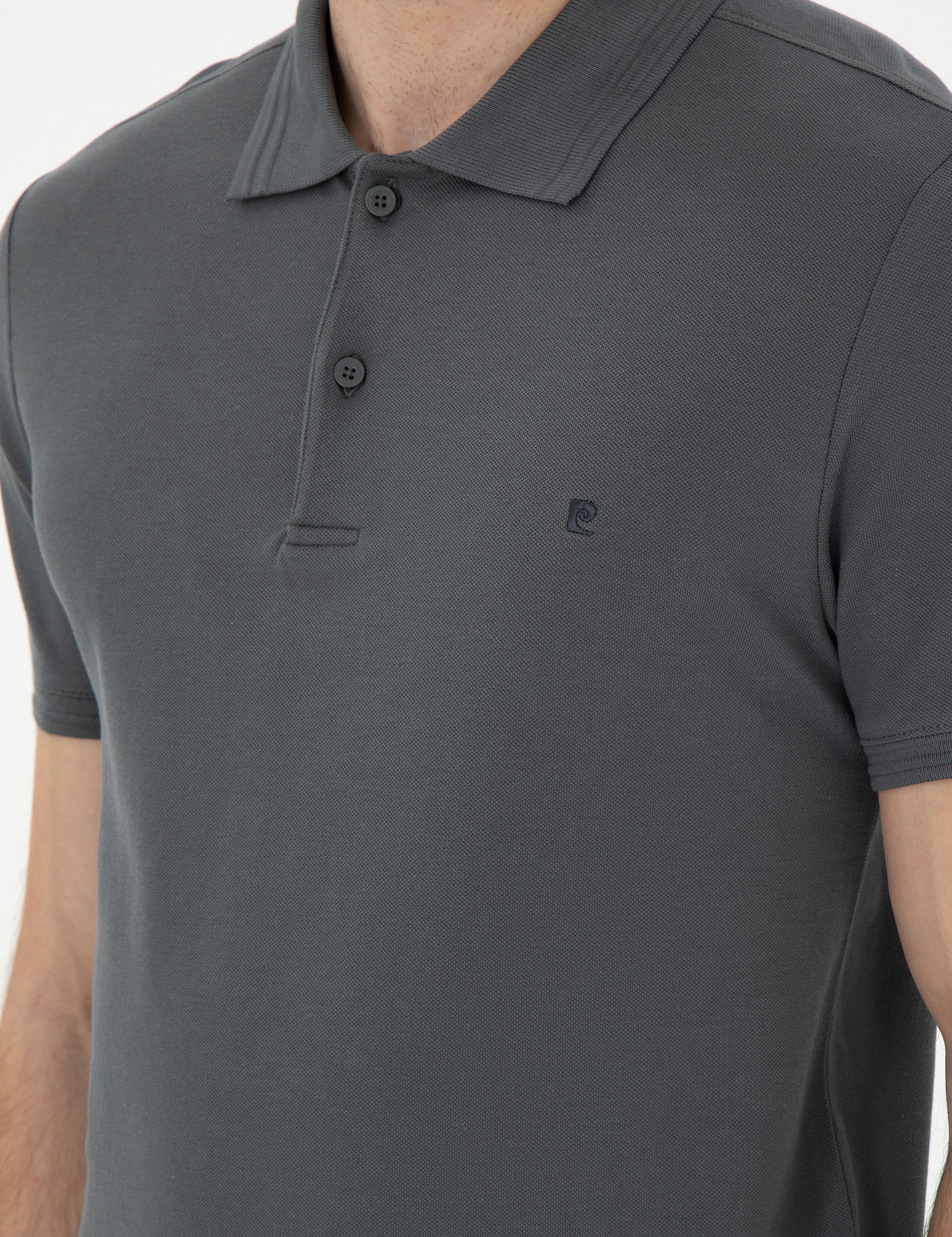 Antrasit Slim Fit %100 Pamuk Polo Yaka Basic Tişört