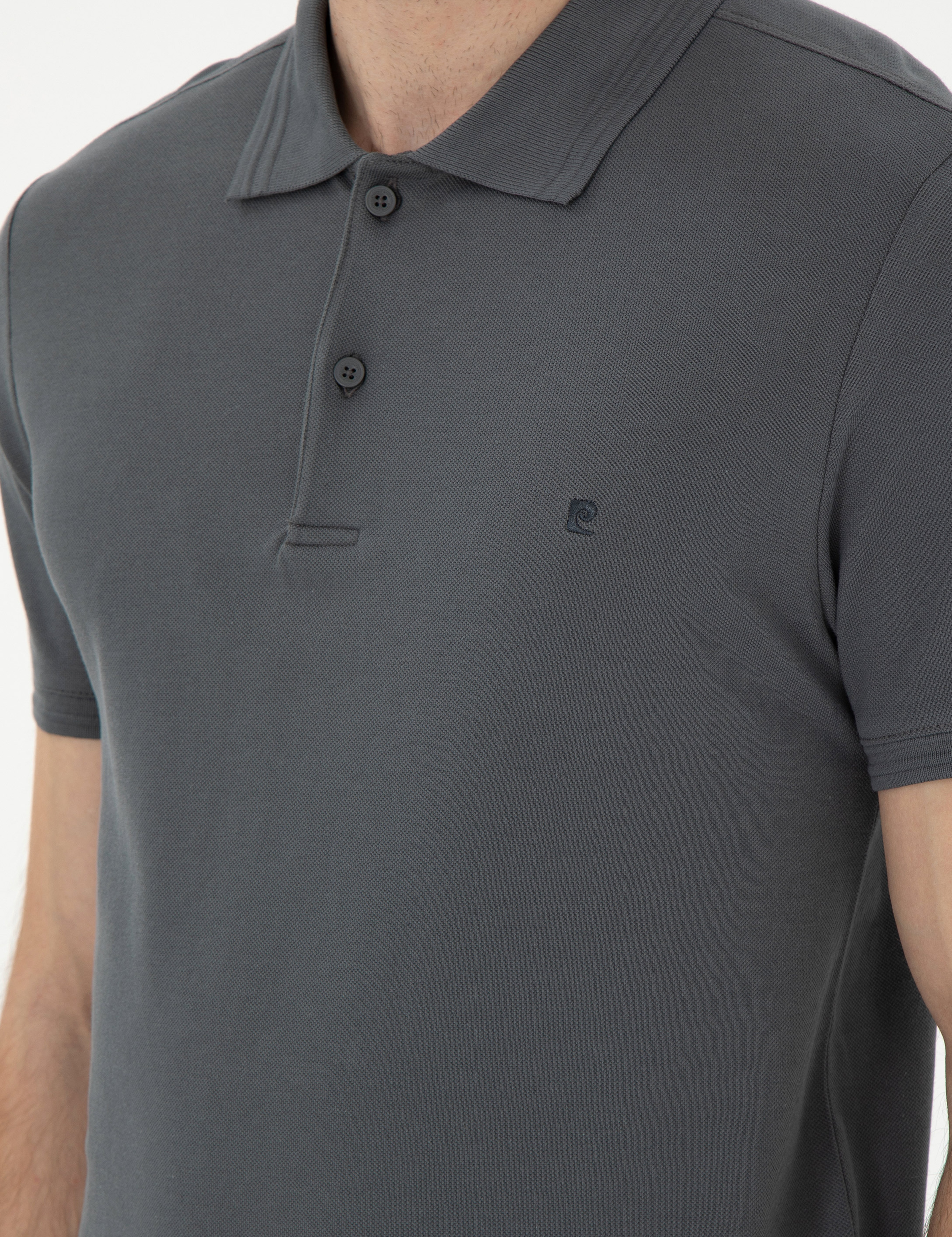 Antrasit Slim Fit %100 Pamuk Düğmeli Polo Yaka Basic Tişört - Image 7