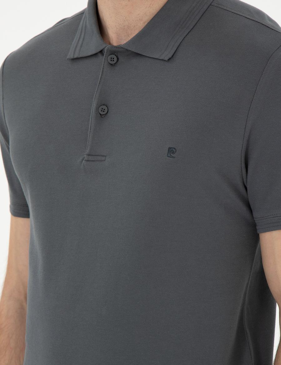 Antrasit Slim Fit %100 Pamuk Polo Yaka Basic Tişört