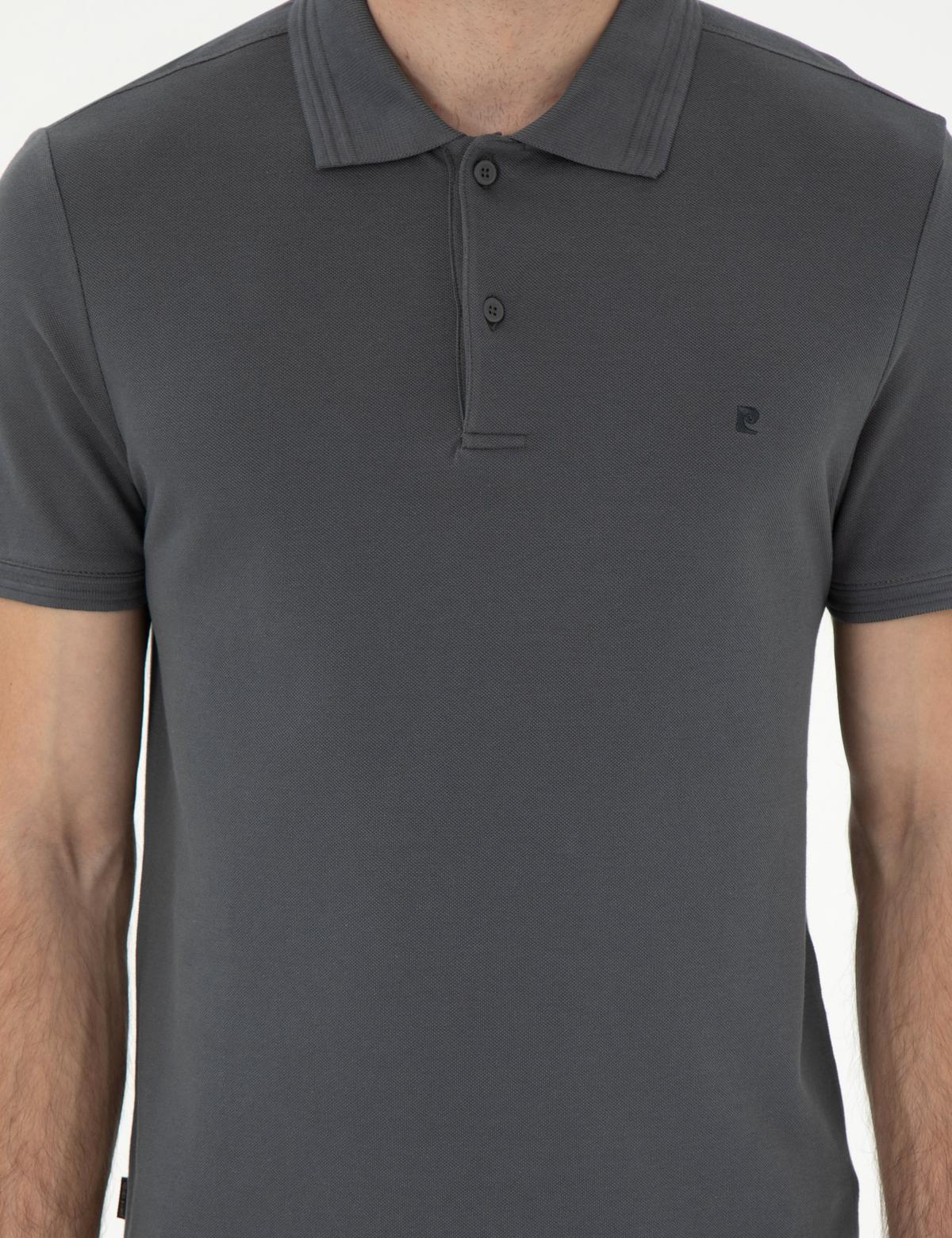 Antrasit Slim Fit %100 Pamuk Polo Yaka Basic Tişört - 50306448134