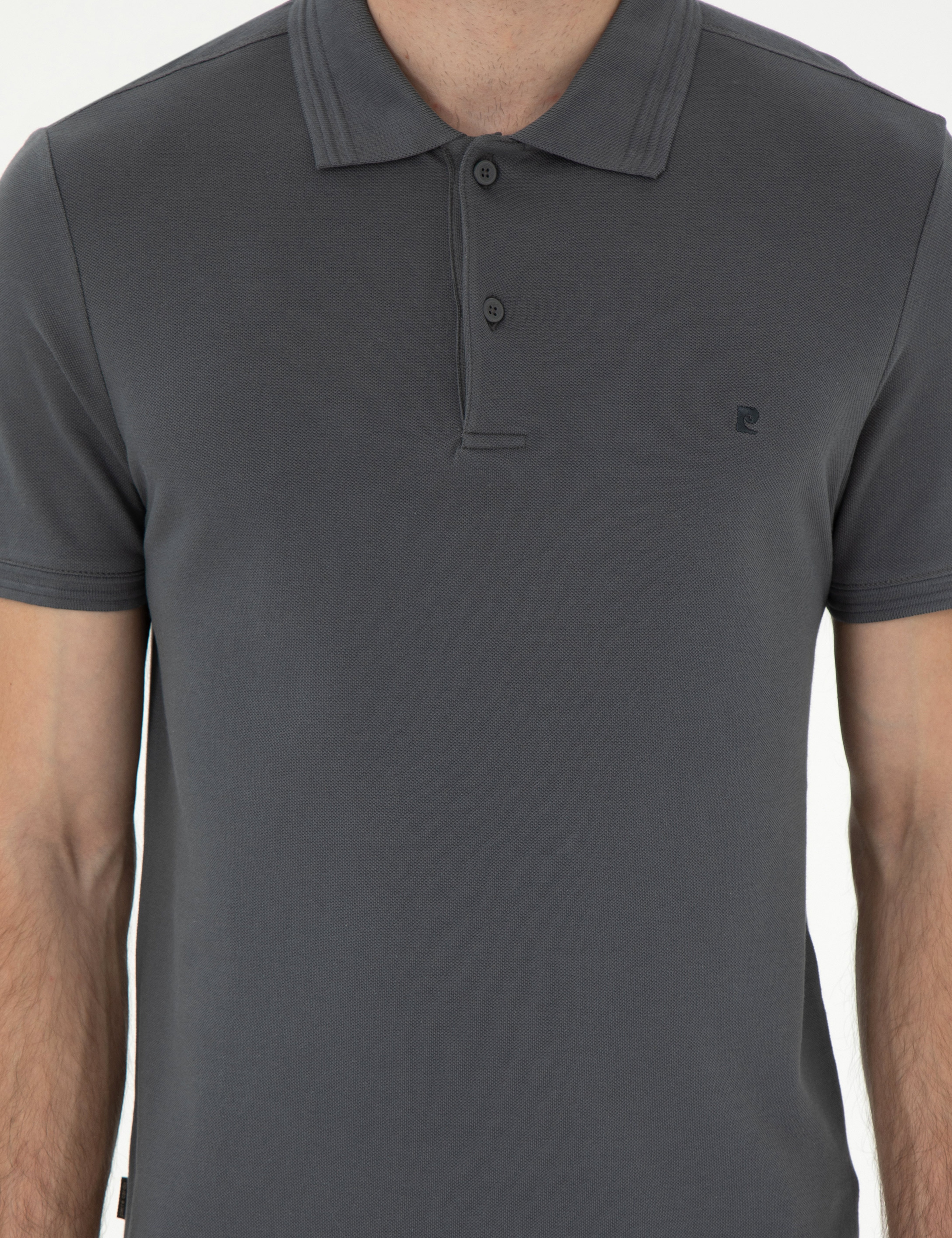 Antrasit Slim Fit %100 Pamuk Düğmeli Polo Yaka Basic Tişört - Image 6