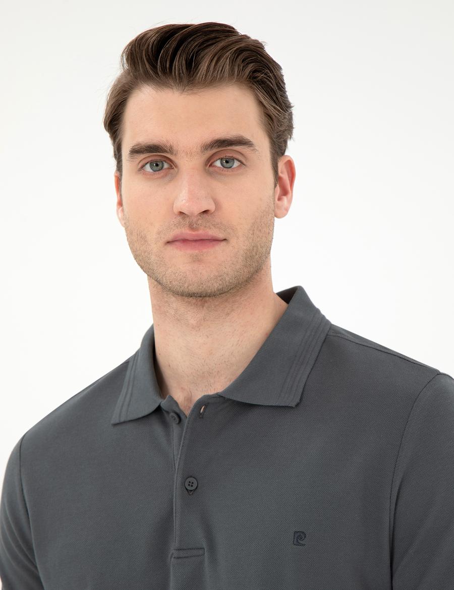 Antrasit Slim Fit %100 Pamuk Polo Yaka Basic Tişört