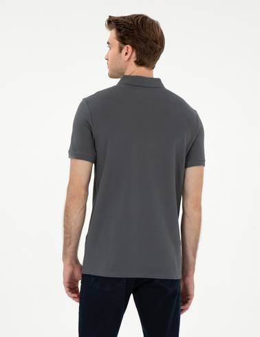Antrasit Slim Fit %100 Pamuk Polo Yaka Basic Tişört