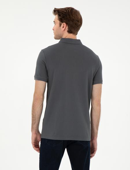 Antrasit Slim Fit %100 Pamuk Polo Yaka Basic Tişört - 50306448134