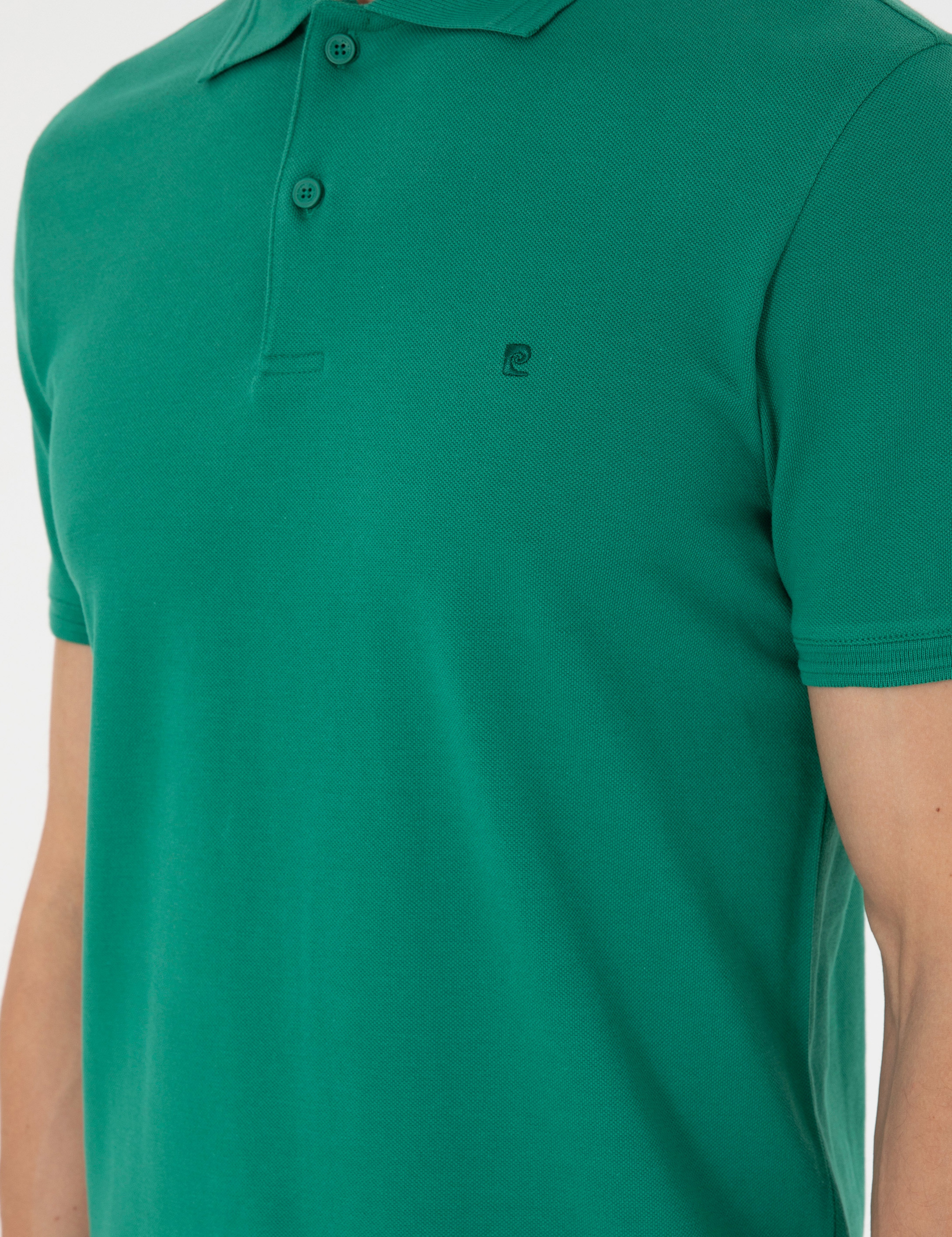 Yeşil Slim Fit %100 Pamuk Düğmeli Polo Yaka Basic Tişört - Image 7