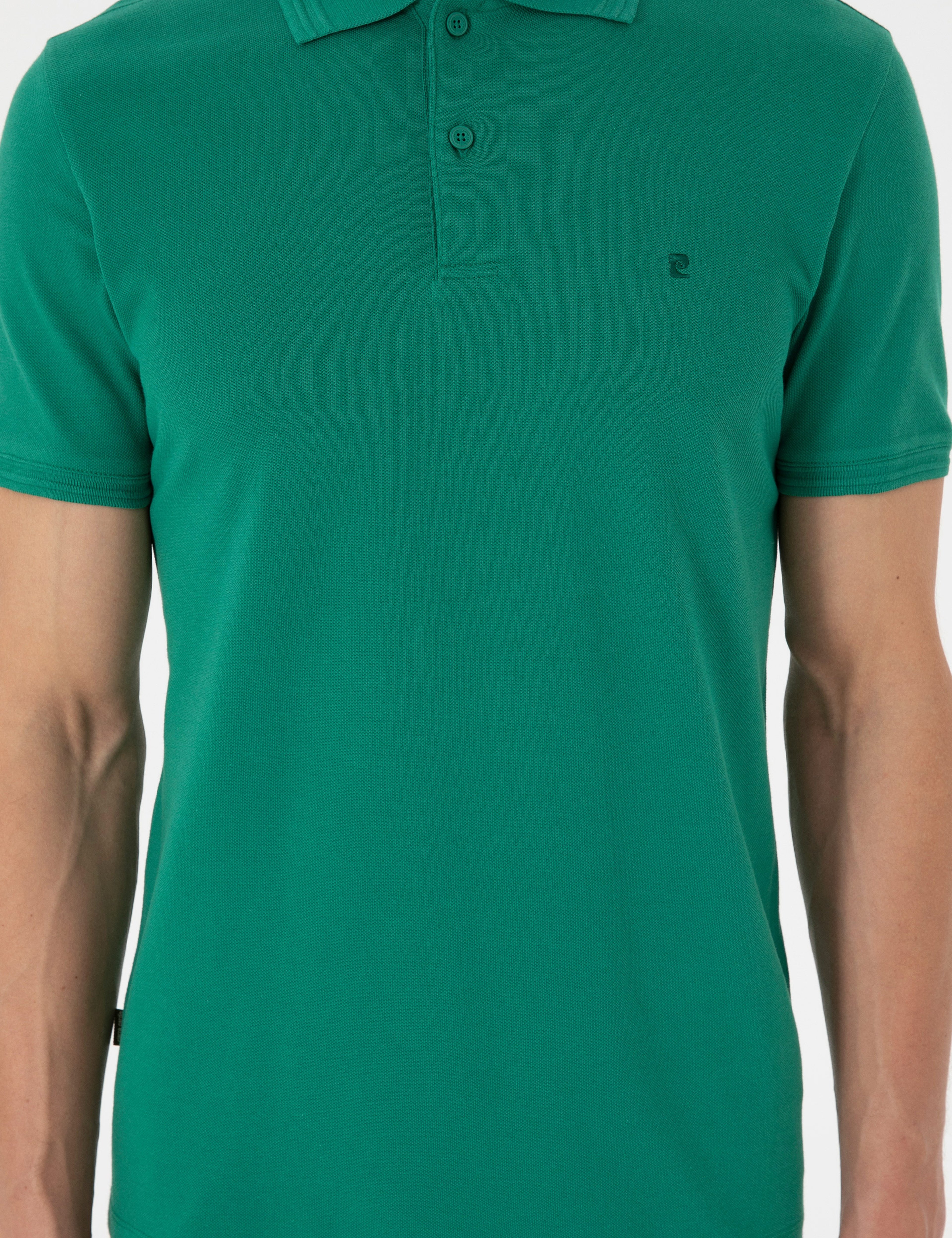 Yeşil Slim Fit %100 Pamuk Düğmeli Polo Yaka Basic Tişört - Image 6