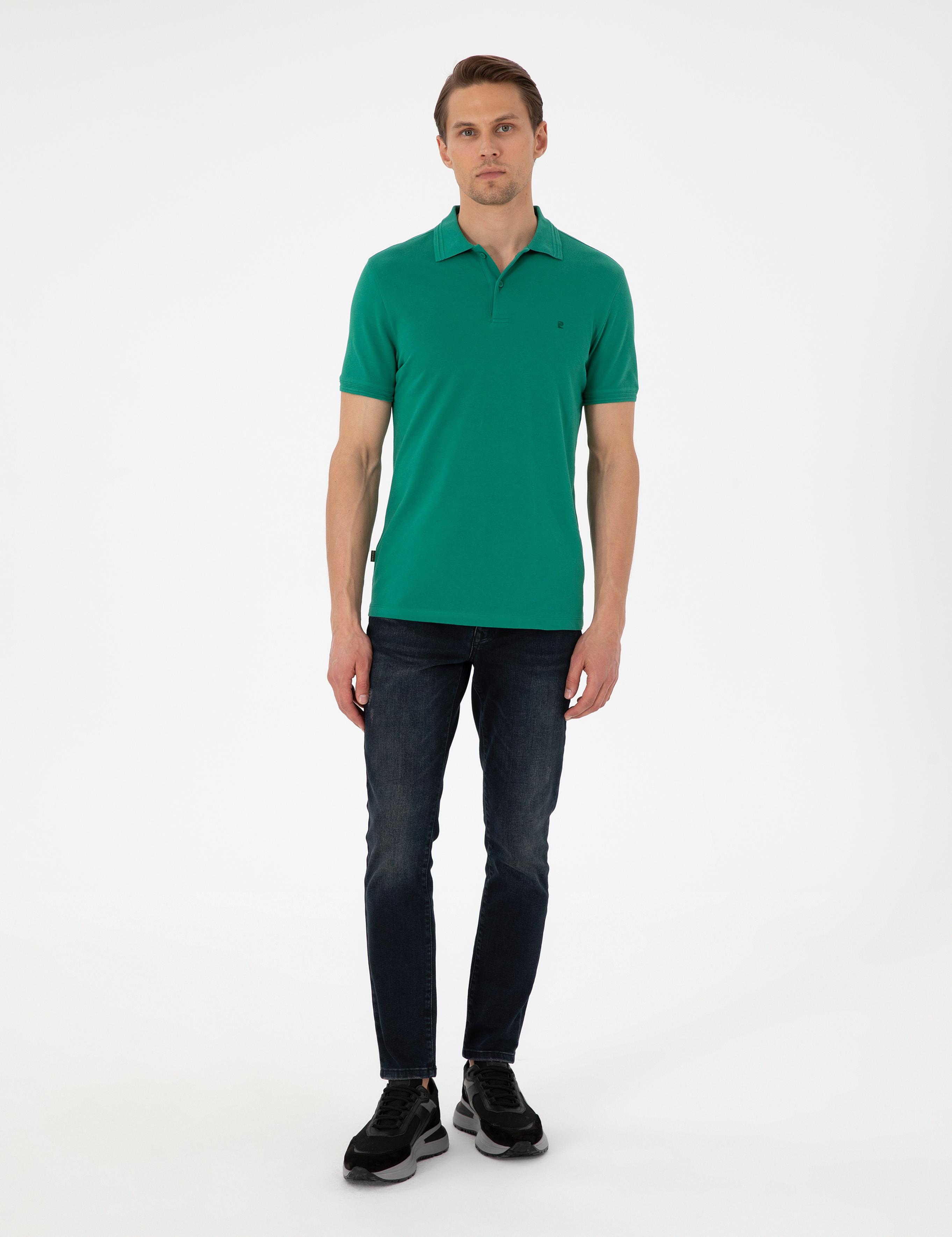 Yeşil Slim Fit %100 Pamuk Polo Yaka Basic Tişört
