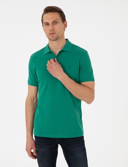 Yeşil Slim Fit %100 Pamuk Polo Yaka Basic Tişört - 50306448142