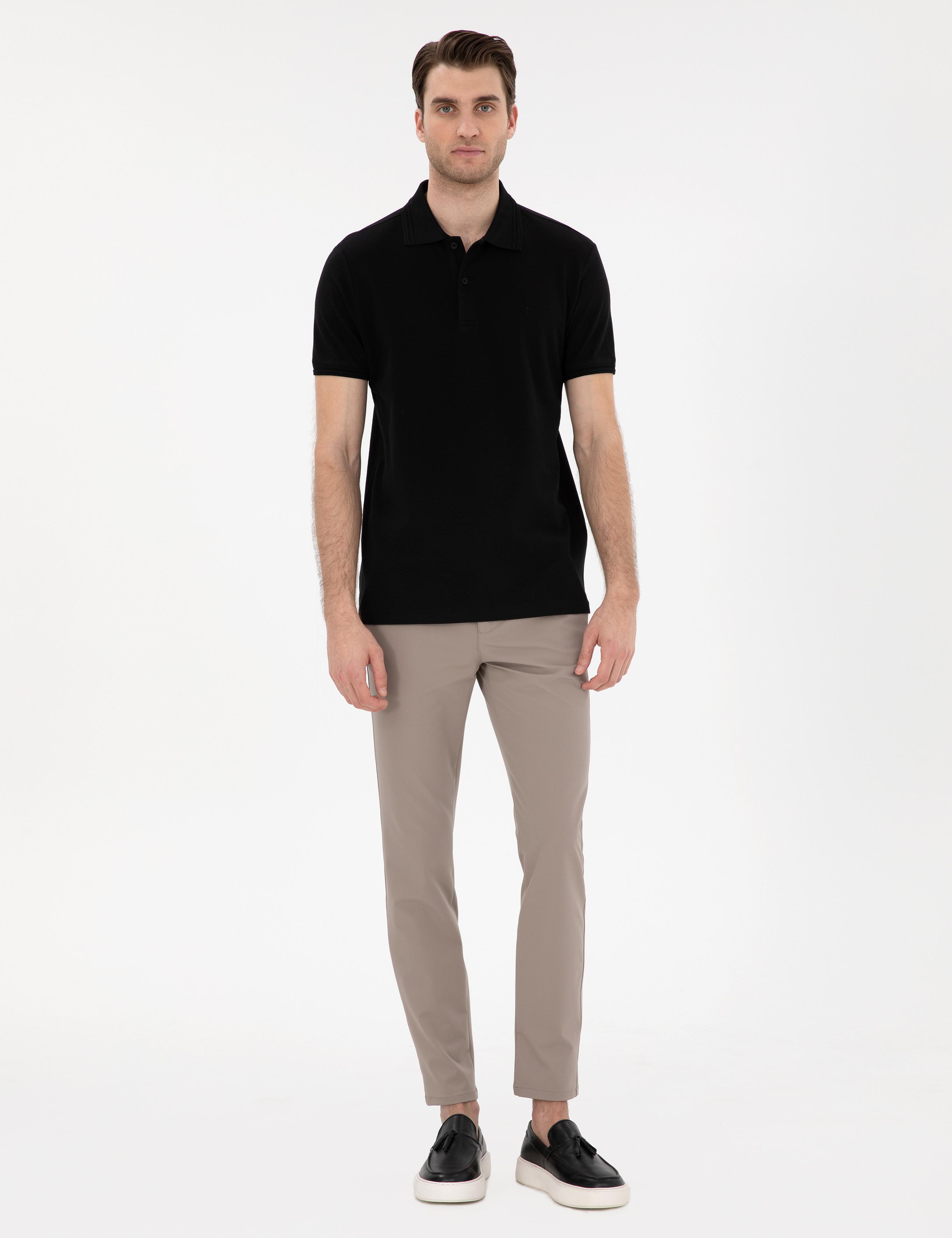 Siyah Slim Fit %100 Pamuk Polo Yaka Basic Tişört