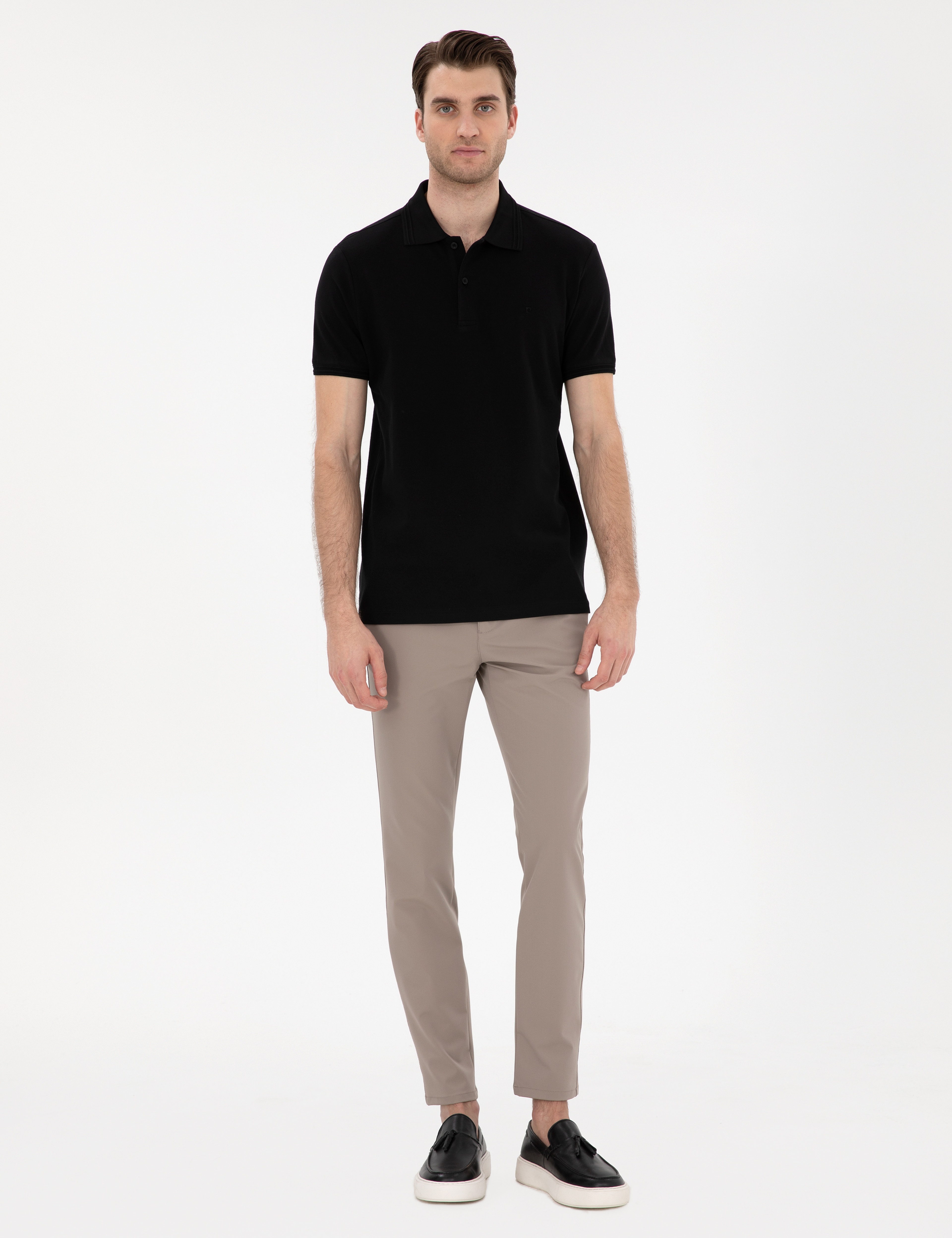 Siyah Slim Fit %100 Pamuk Düğmeli Polo Yaka Basic Tişört - Image 4