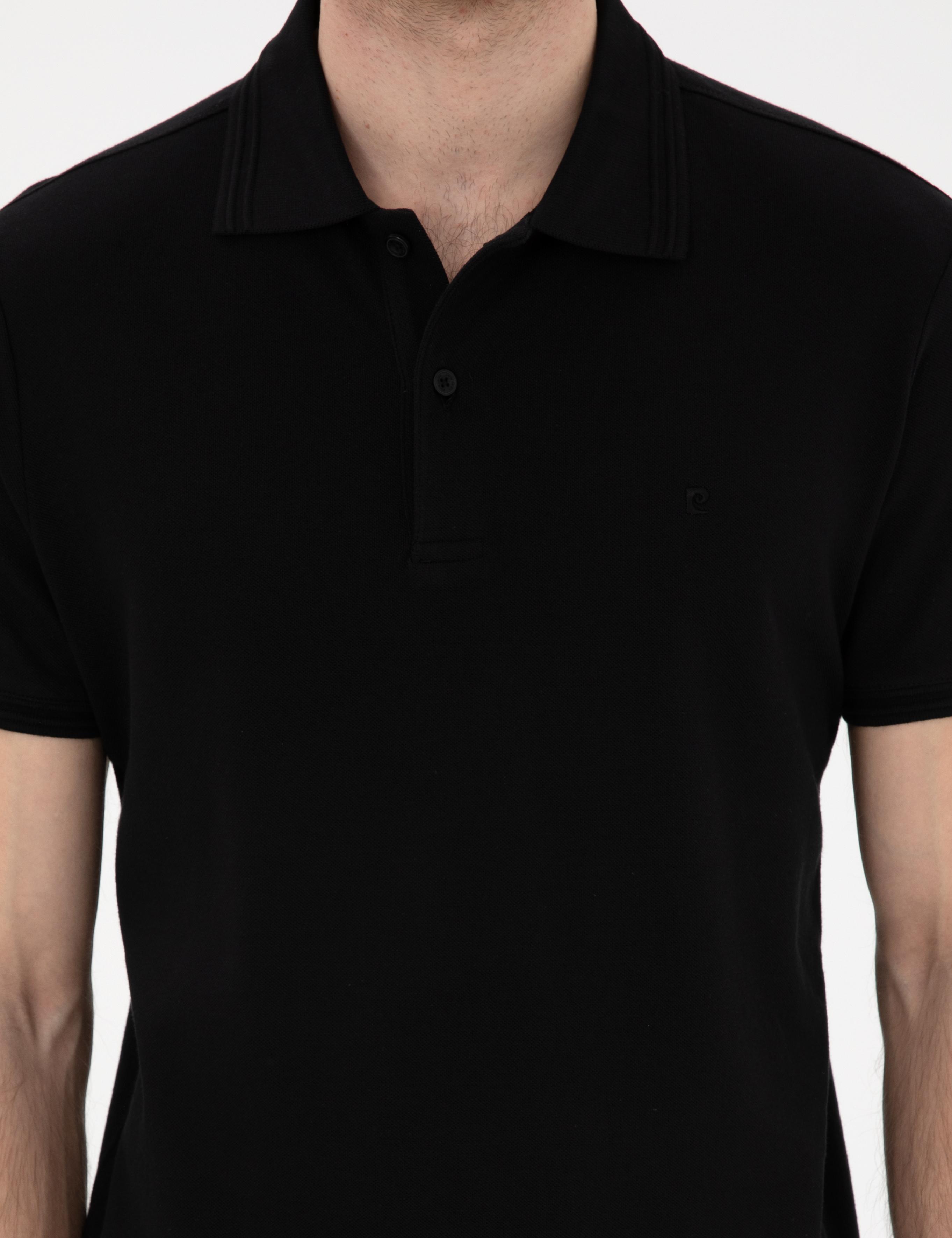 Siyah Slim Fit %100 Pamuk Polo Yaka Basic Tişört