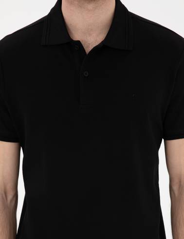 Siyah Slim Fit %100 Pamuk Polo Yaka Basic Tişört