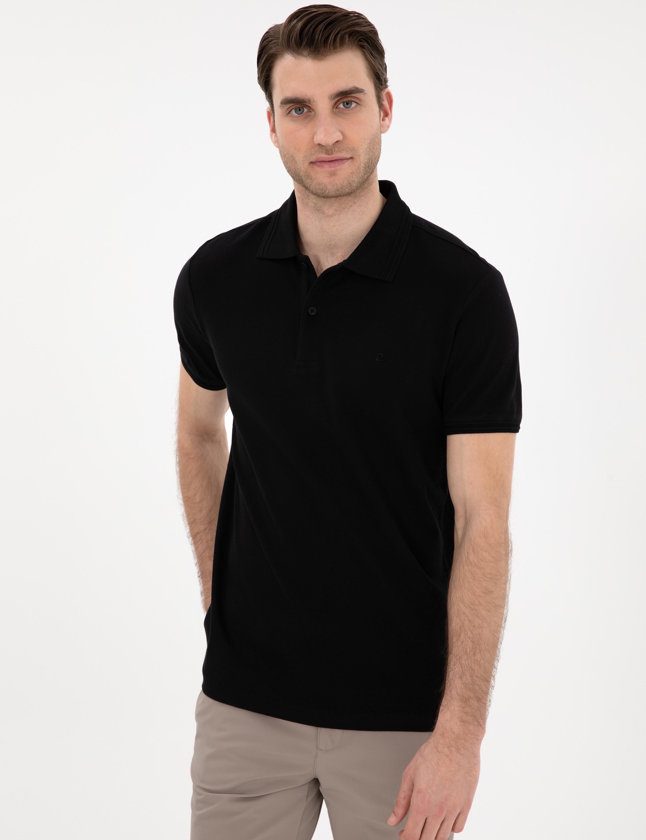 Siyah Slim Fit %100 Pamuk Polo Yaka Basic Tişört