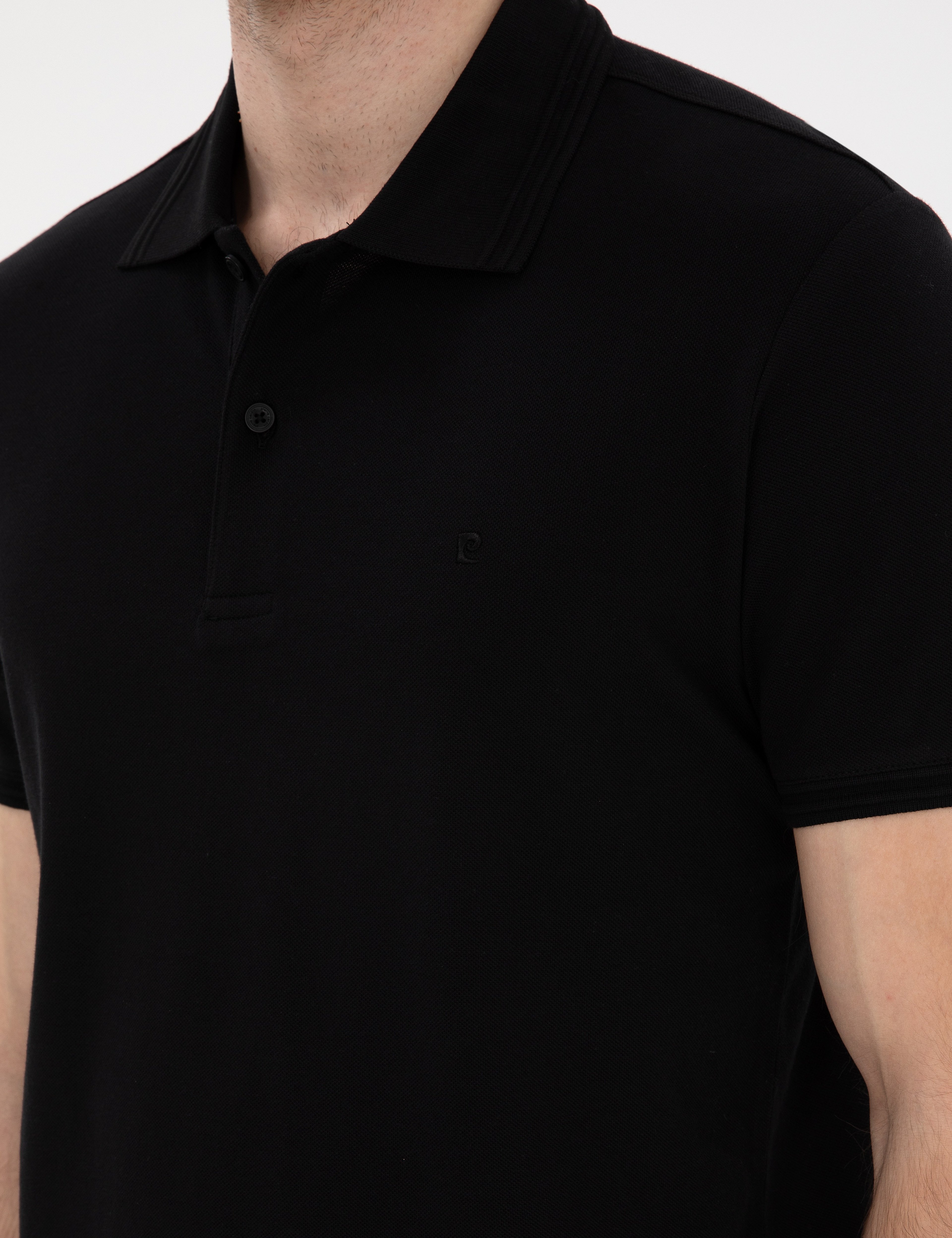 Siyah Slim Fit %100 Pamuk Düğmeli Polo Yaka Basic Tişört