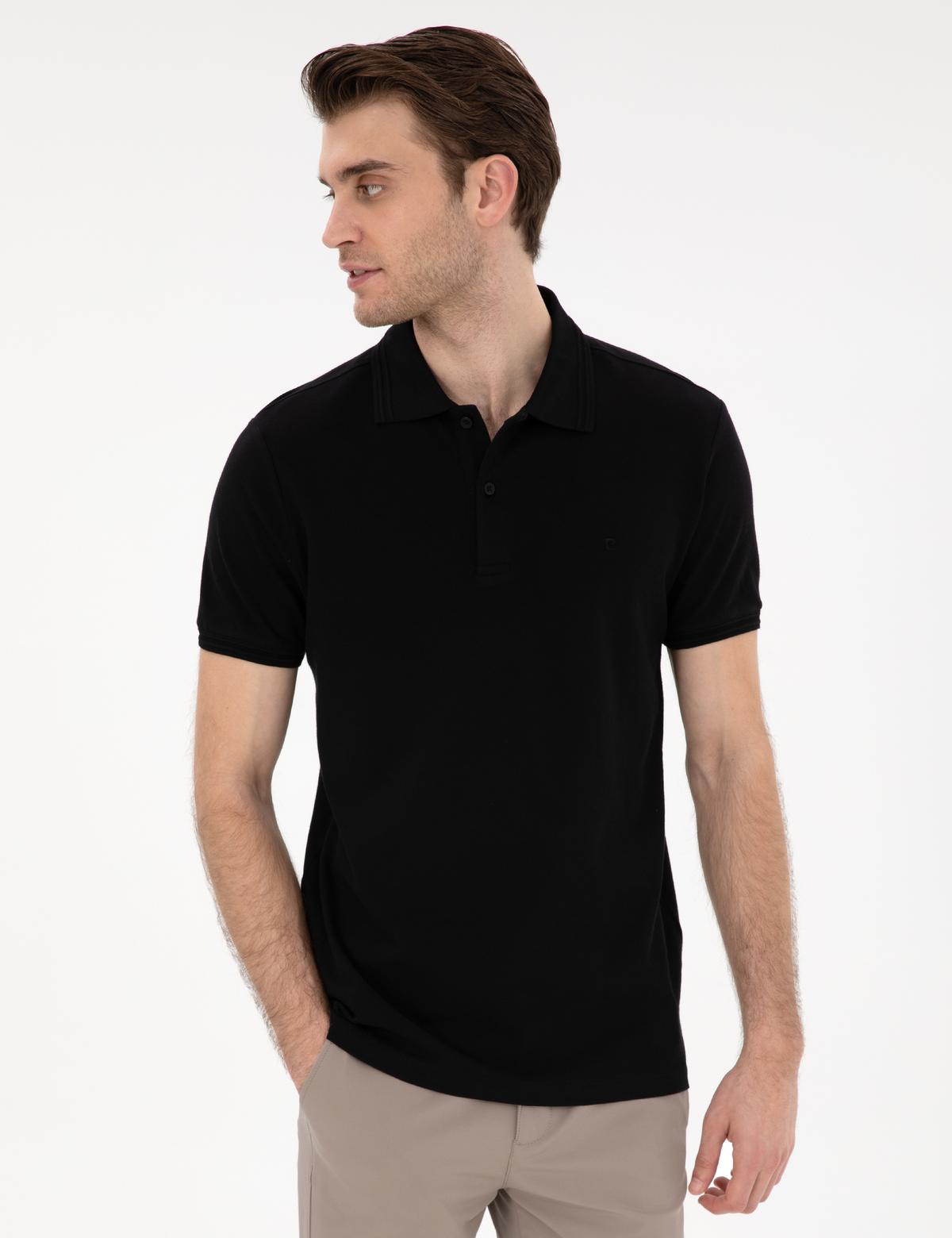 Siyah Slim Fit %100 Pamuk Polo Yaka Basic Tişört