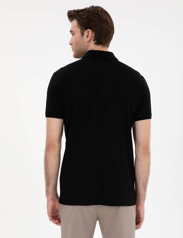 Siyah Slim Fit %100 Pamuk Polo Yaka Basic Tişört