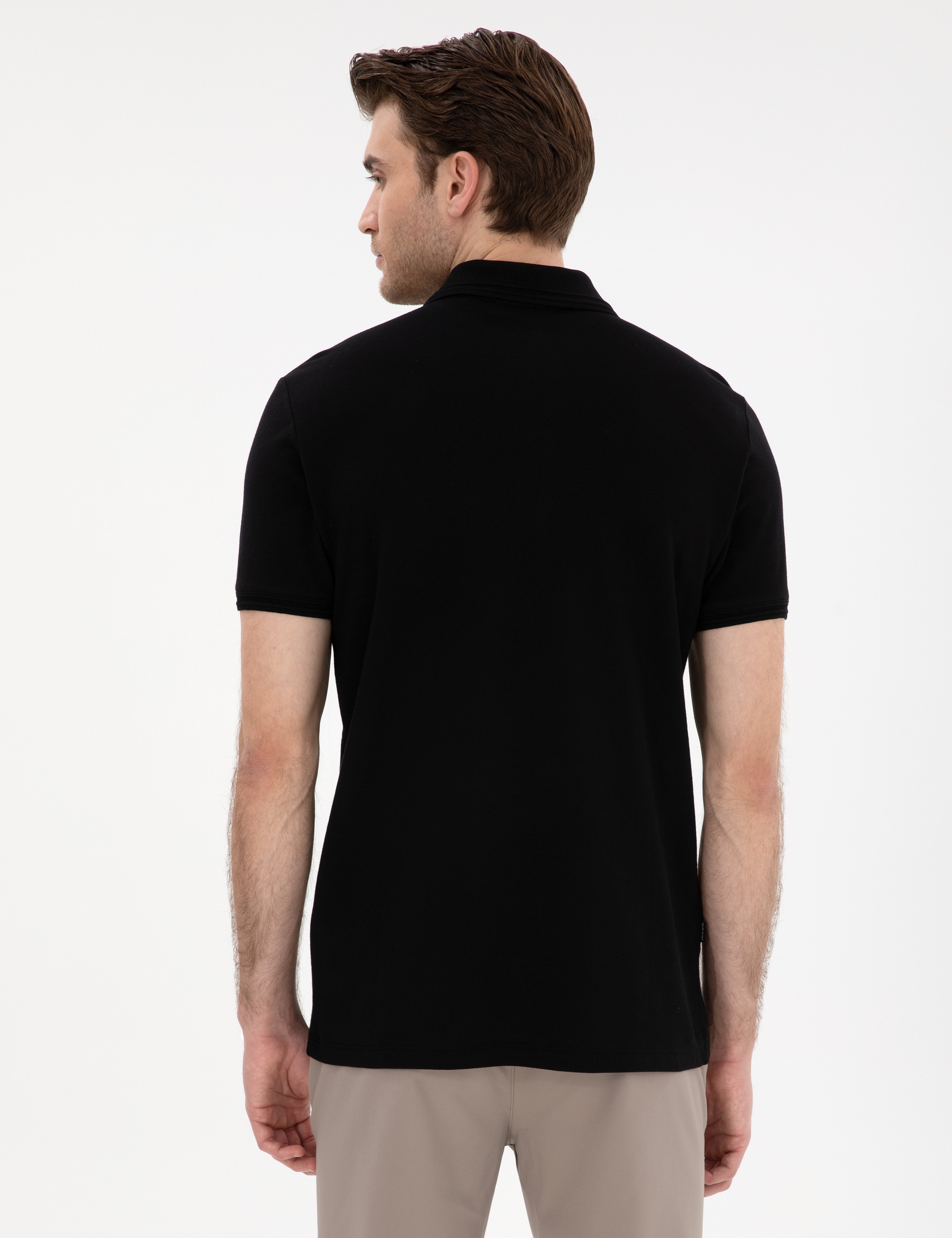 Siyah Slim Fit %100 Pamuk Düğmeli Polo Yaka Basic Tişört - Image 5