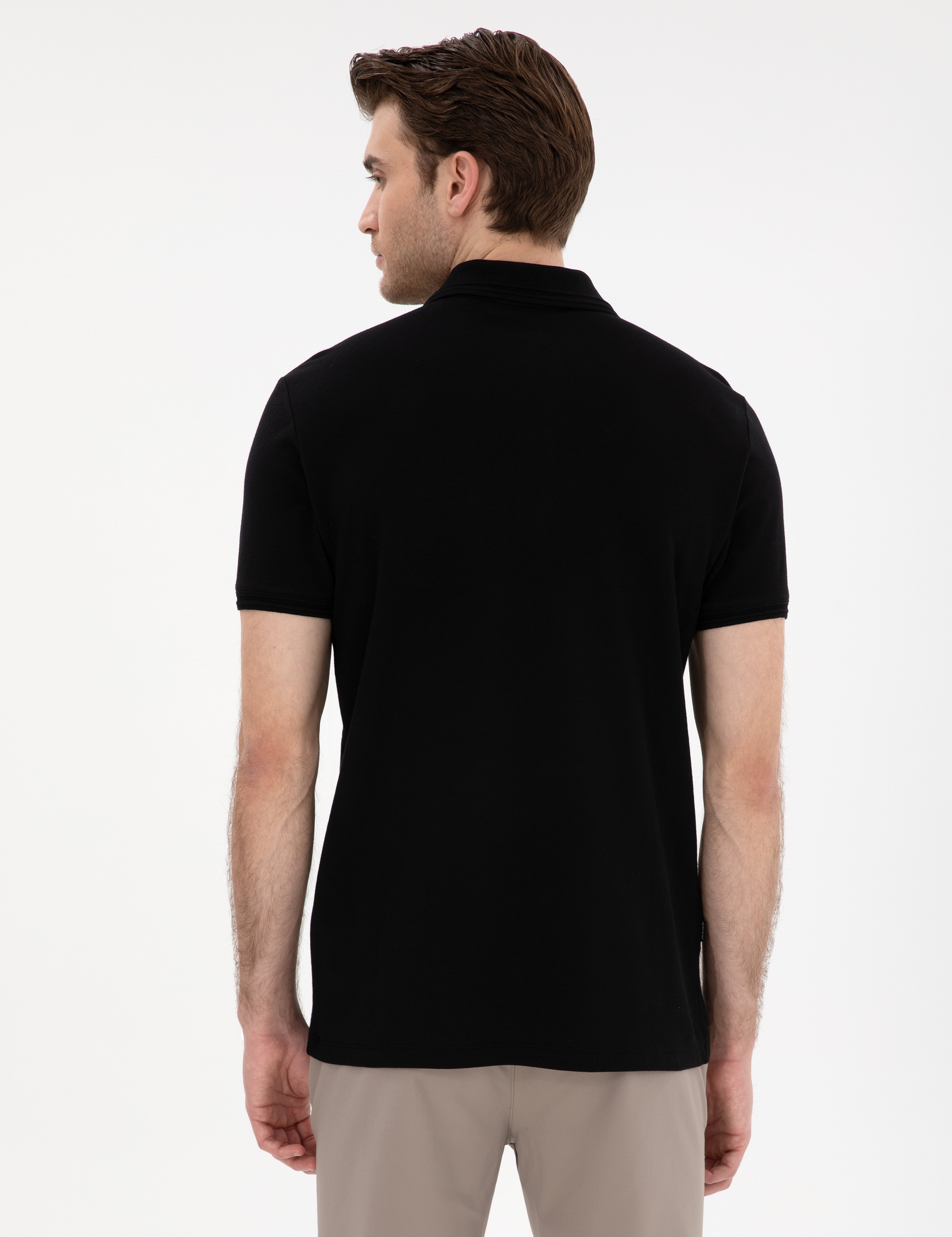 Siyah Slim Fit %100 Pamuk Düğmeli Polo Yaka Basic Tişört