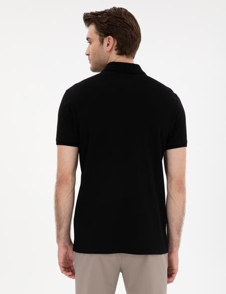 Siyah Slim Fit %100 Pamuk Polo Yaka Basic Tişört - 50306448088