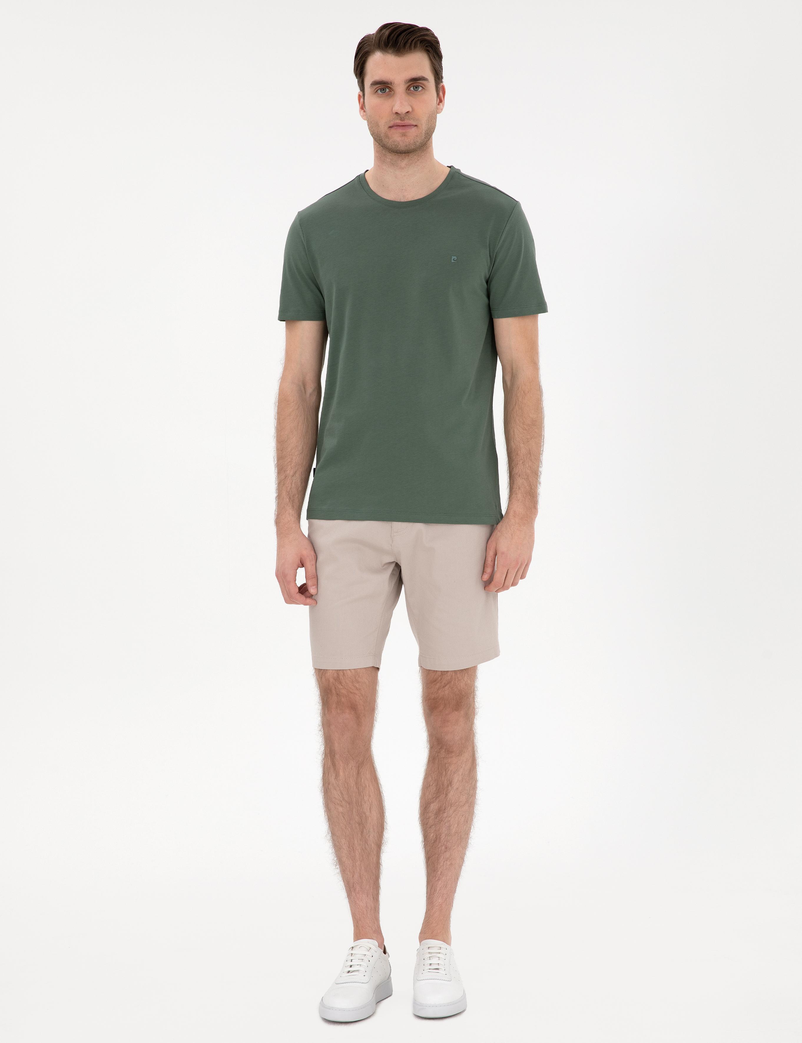 Haki %100 Pamuk Slim Fit Bisiklet Yaka Basic Tişört