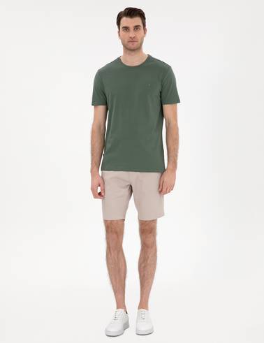 Haki Slim Fit %100 Pamuk Bisiklet Yaka Basic Tişört