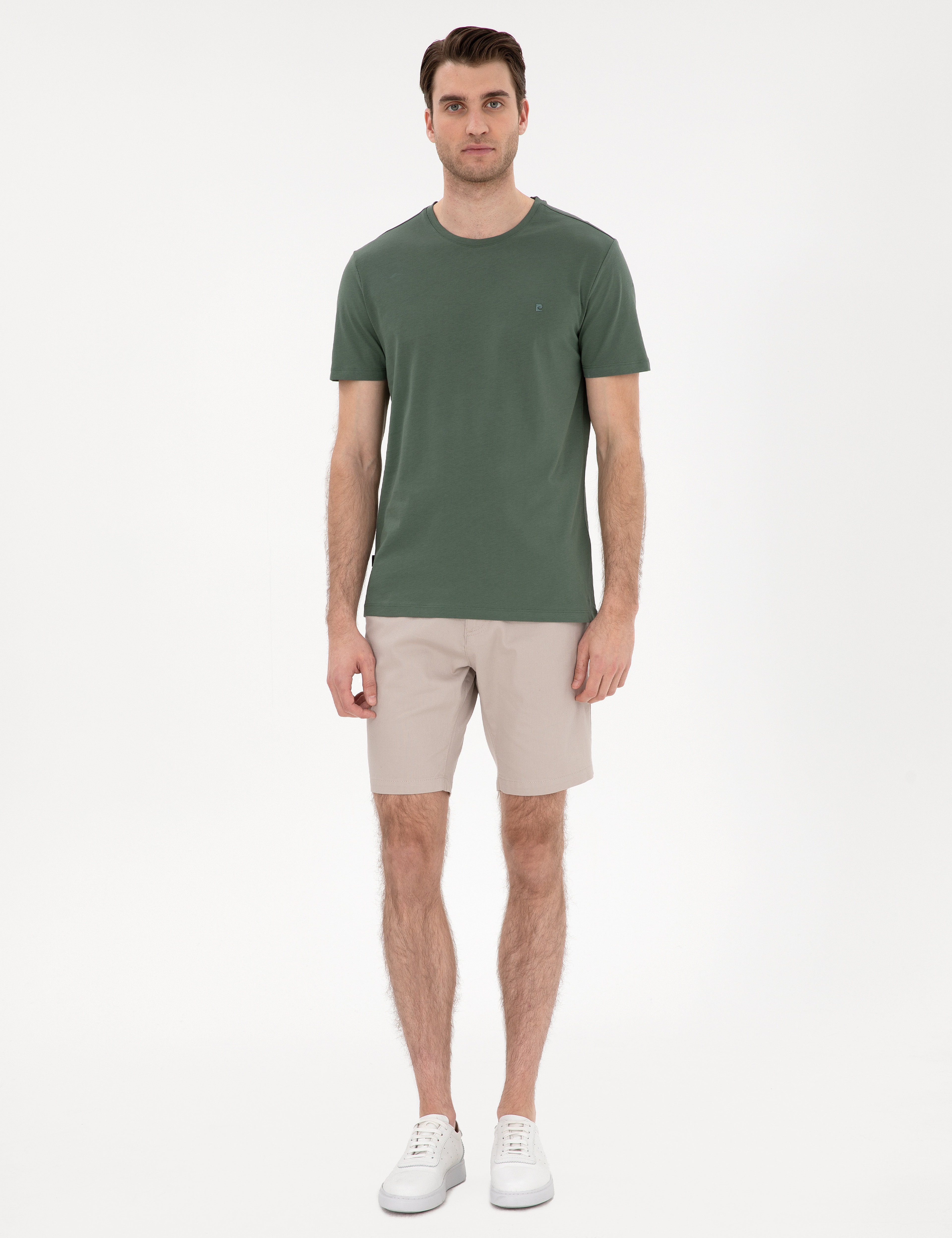 Haki Slim Fit %100 Pamuk Bisiklet Yaka Basic Tişört - Image 4