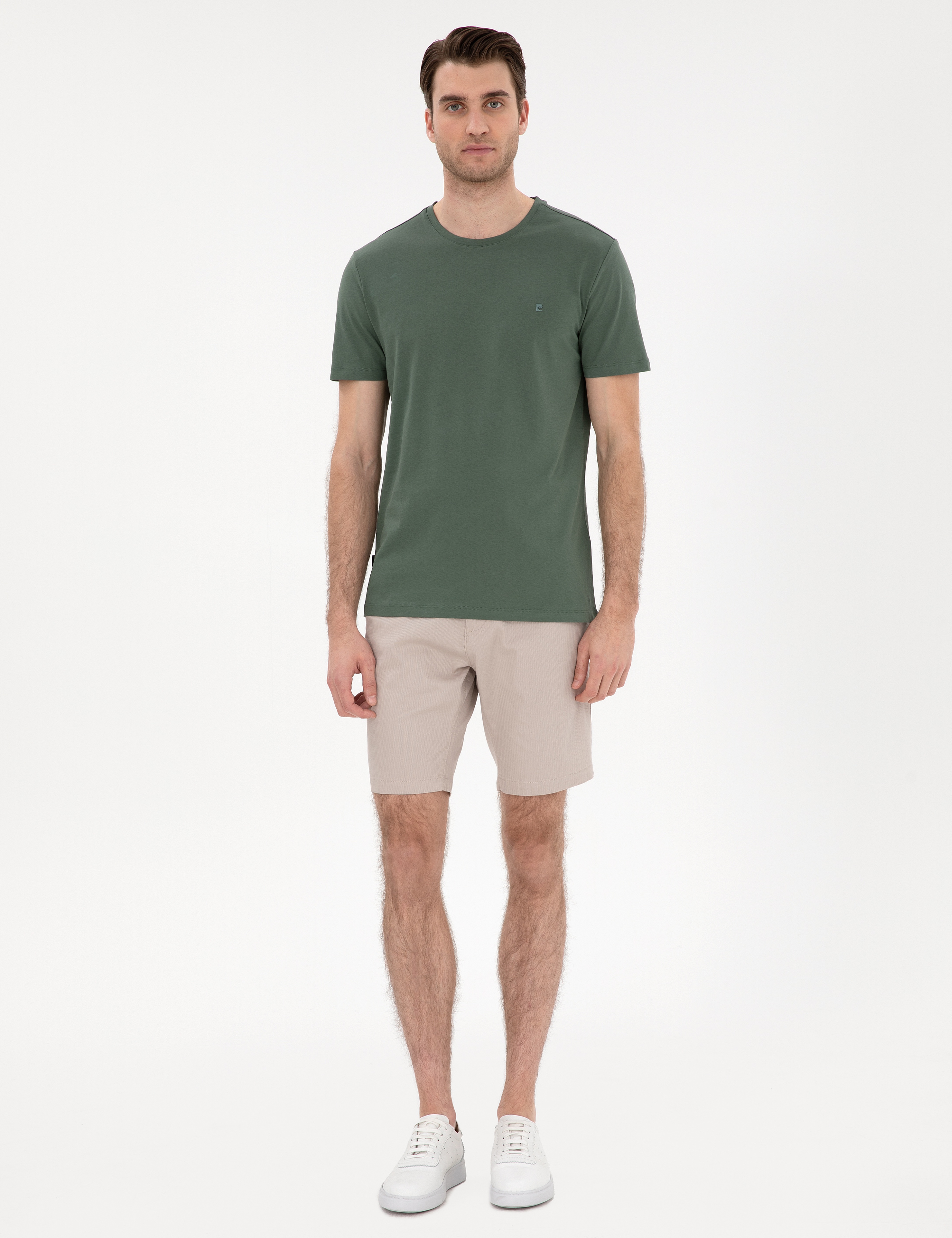 Haki Slim Fit %100 Pamuk Bisiklet Yaka Basic Tişört