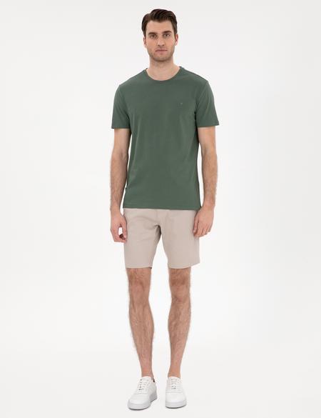 Haki %100 Pamuk Slim Fit Bisiklet Yaka Basic Tişört - 50306980026