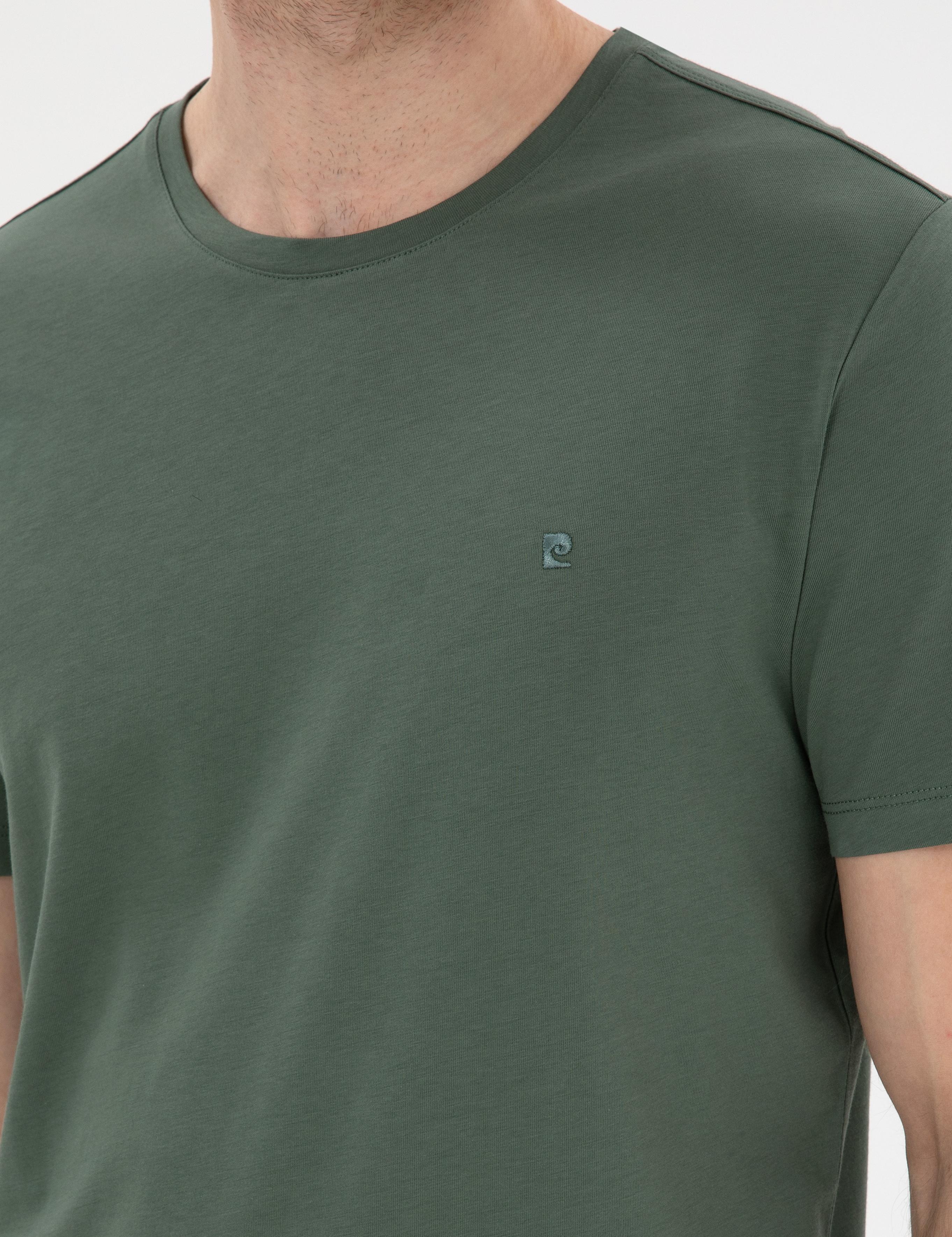 Haki %100 Pamuk Slim Fit Bisiklet Yaka Basic Tişört