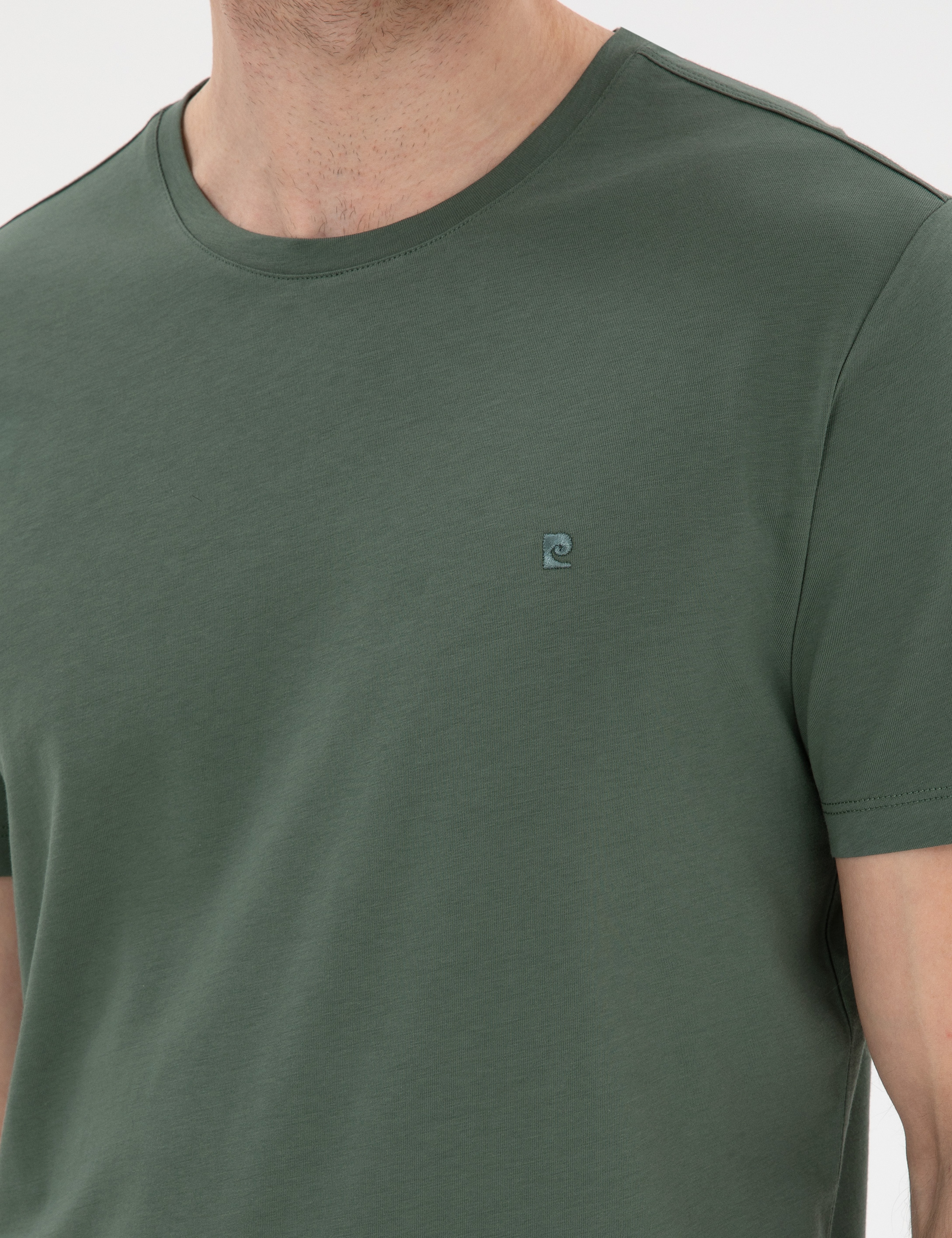 Haki Slim Fit %100 Pamuk Bisiklet Yaka Basic Tişört
