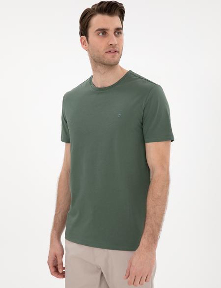 Haki %100 Pamuk Slim Fit Bisiklet Yaka Basic Tişört - 50306980026