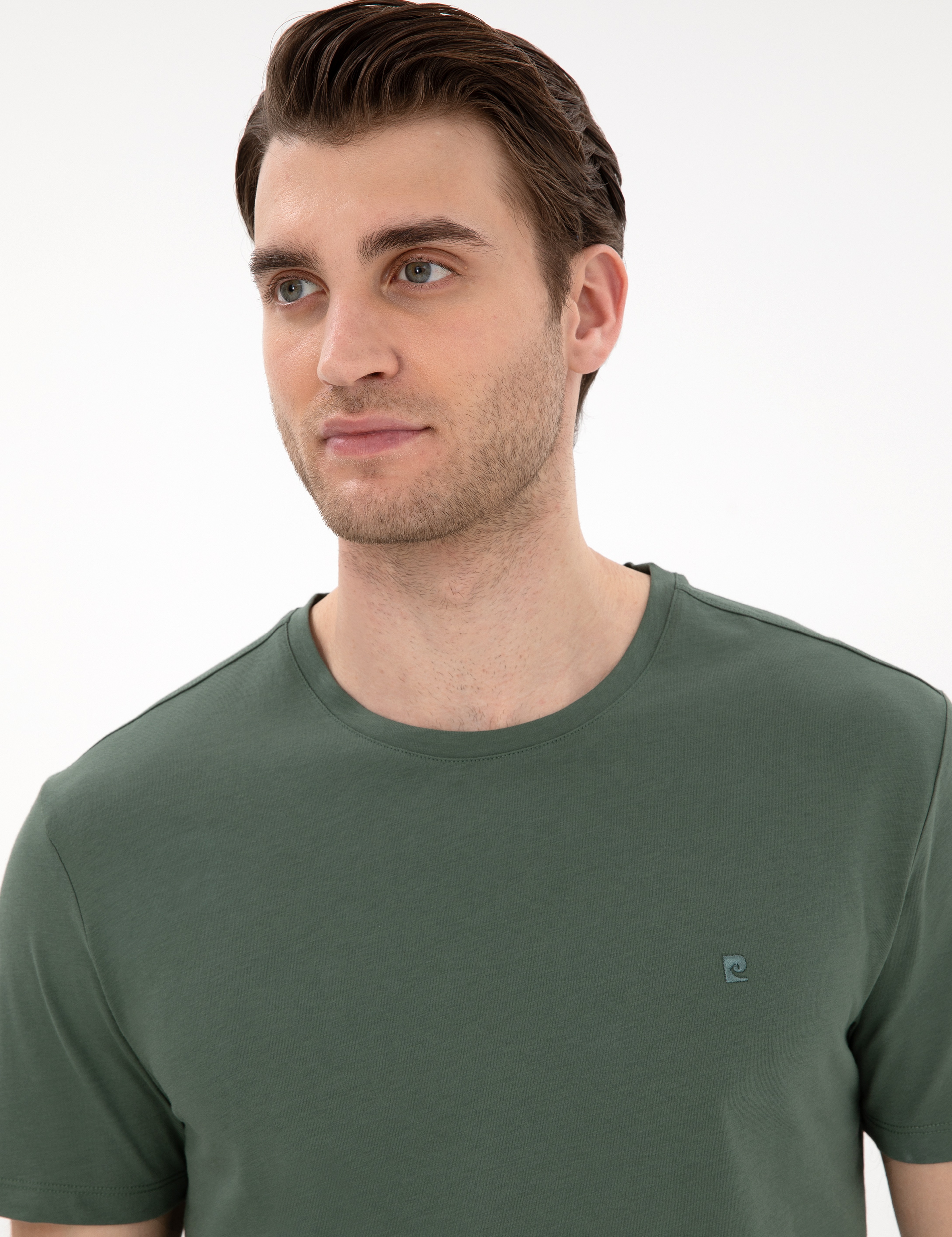 Haki Slim Fit %100 Pamuk Bisiklet Yaka Basic Tişört - Image 2