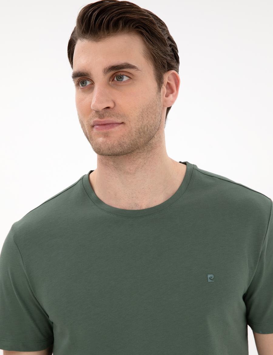 Haki %100 Pamuk Slim Fit Bisiklet Yaka Basic Tişört