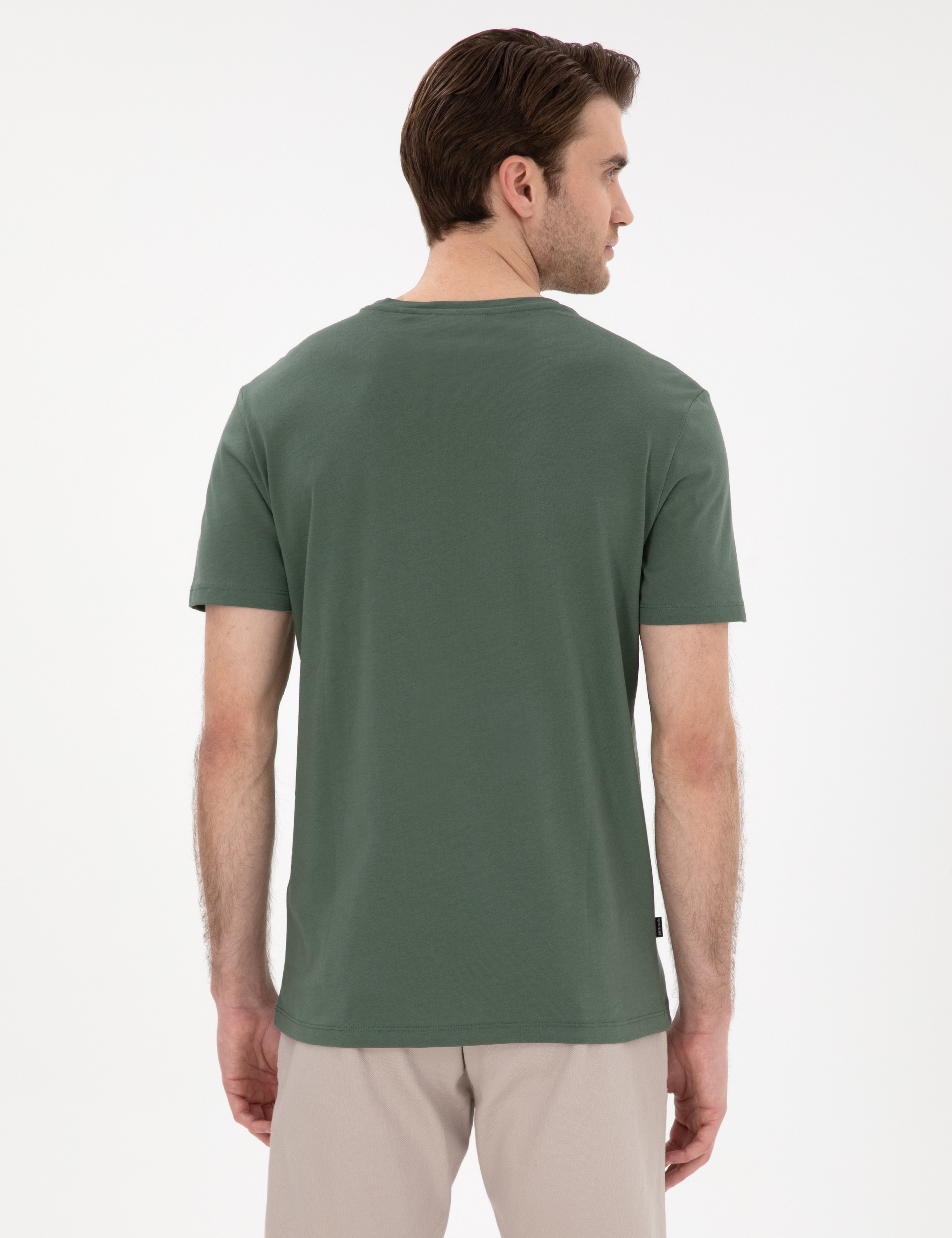 Haki Slim Fit %100 Pamuk Bisiklet Yaka Basic Tişört