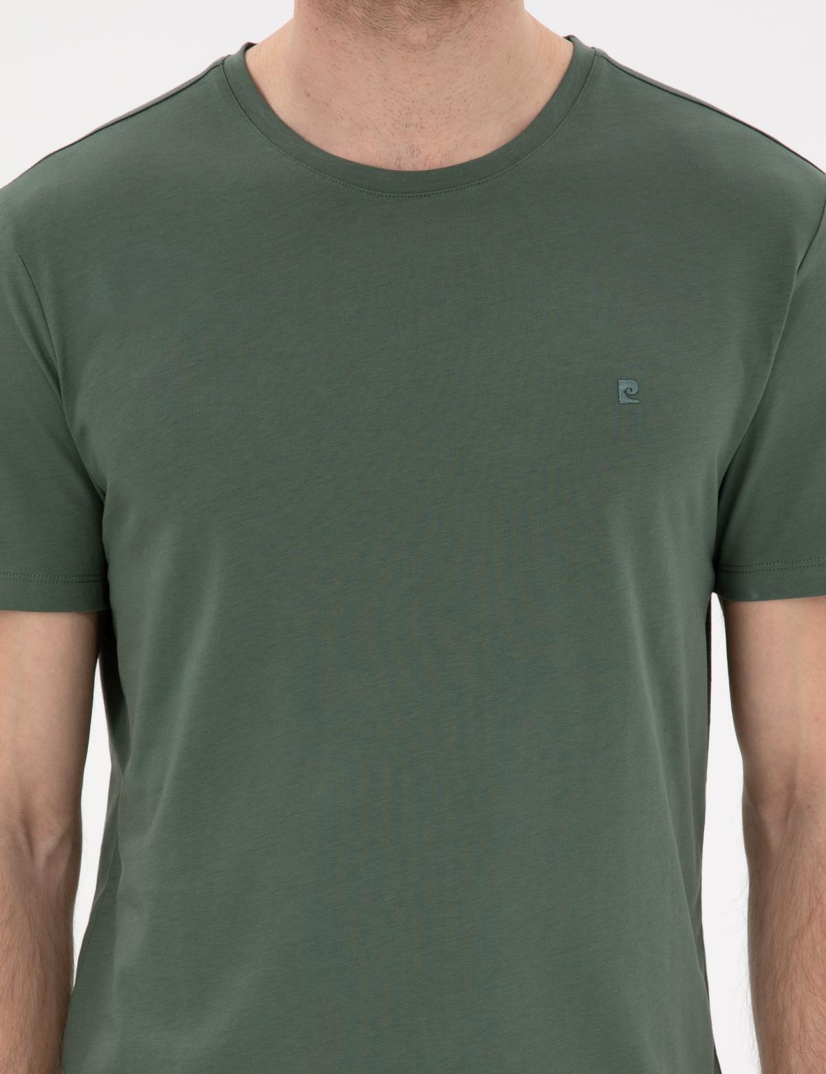 Haki %100 Pamuk Slim Fit Bisiklet Yaka Basic Tişört - 50306980026