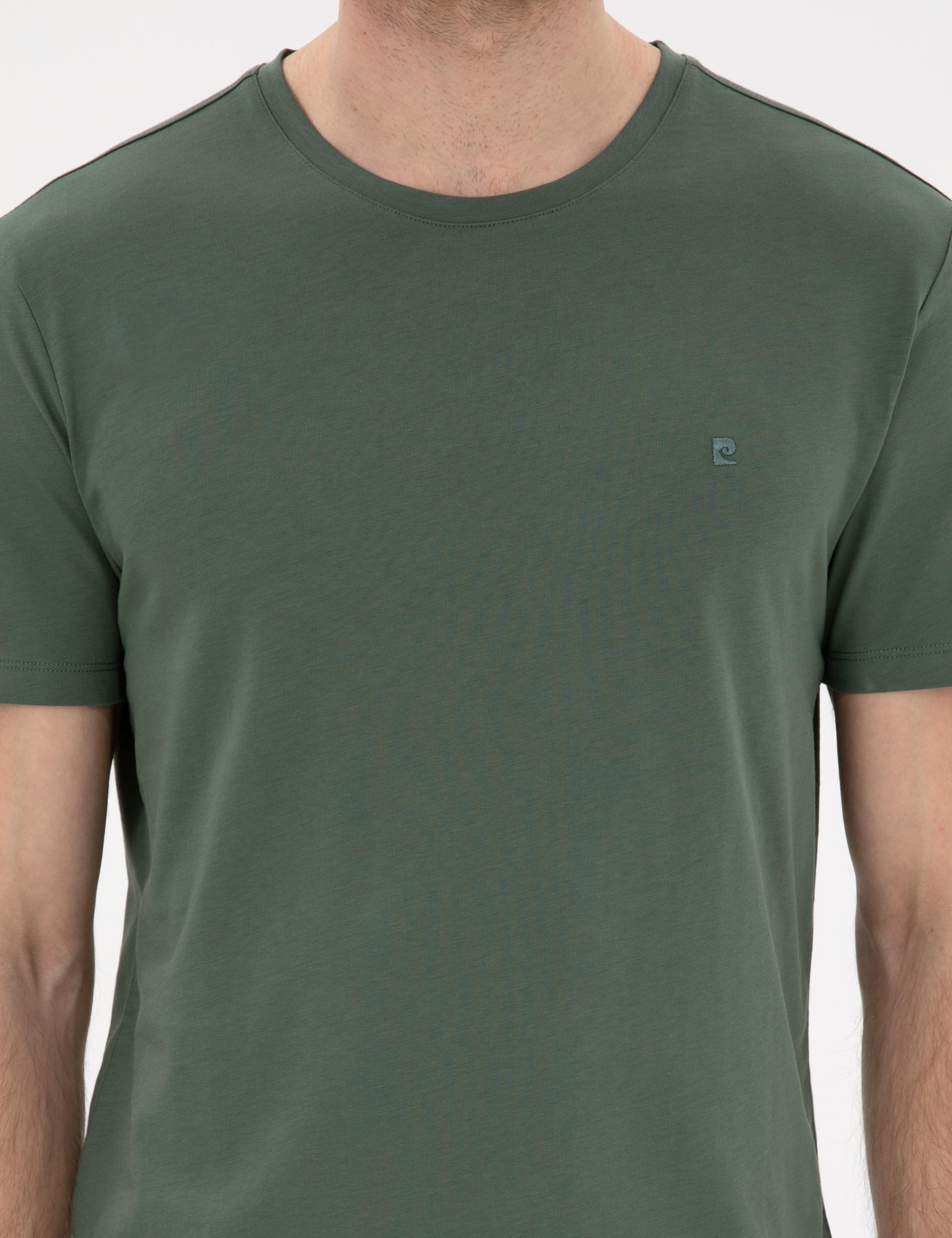 Haki %100 Pamuk Slim Fit Bisiklet Yaka Basic Tişört