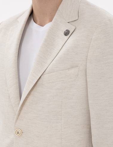 Ekru Slim Fit Keten Karışımlı Takım Elbise
