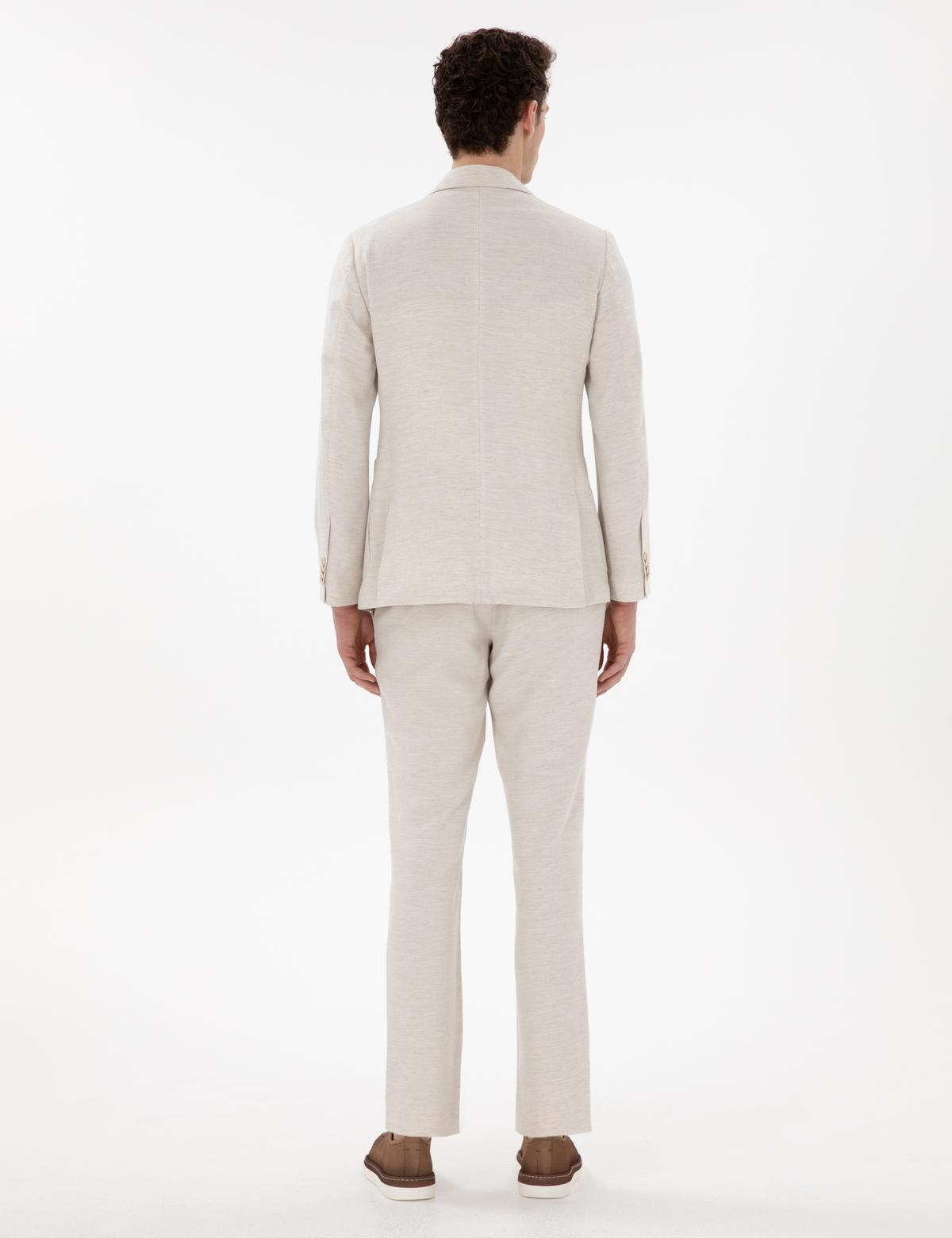 Ekru Slim Fit Keten Karışımlı Takım Elbise - 50304275005